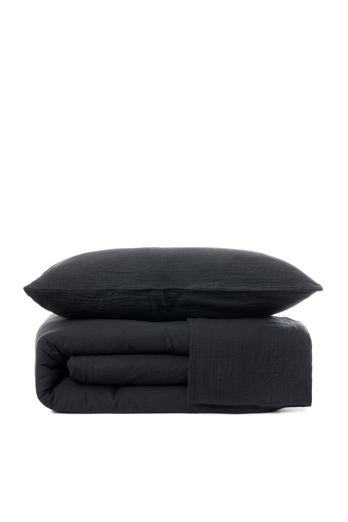 Full Set Müslin Antrasit Nevresim Takımı Çift Kişilik | Nevresim,yastık Kılıfı,düz Çarşaflı | - siyah