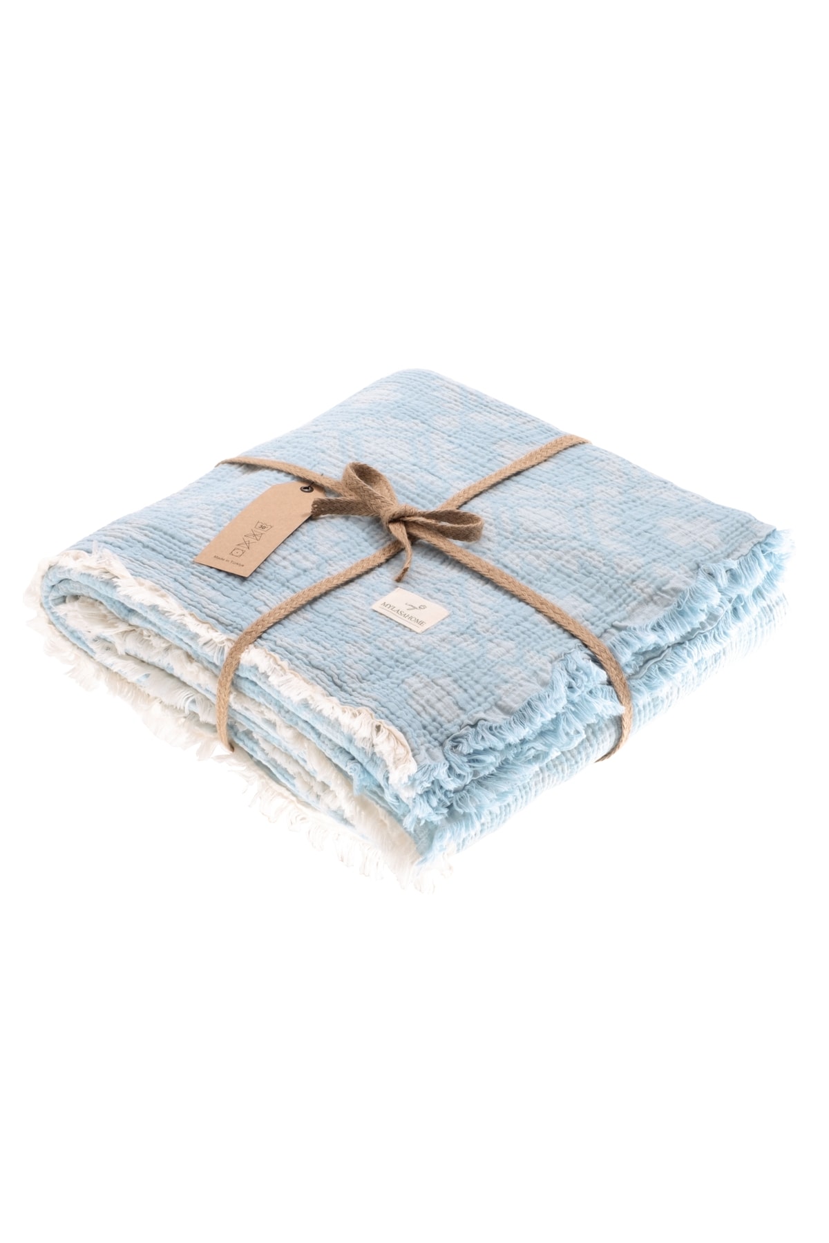 Müslin 4 Katlı Aztec Desenli (Jakarlı) Çift Kişilik Yatak Örtüsü-Yazlık Pike 220x240cm