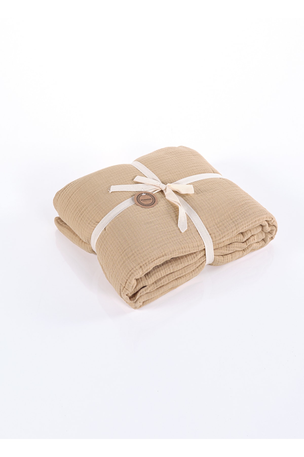 4 Katlı Müslin Çift Kişilik Yatak Örtüsü Seti-230x250 Cm,yazlık Pike & Yastık Kılıfı (3 PARÇA)-bej