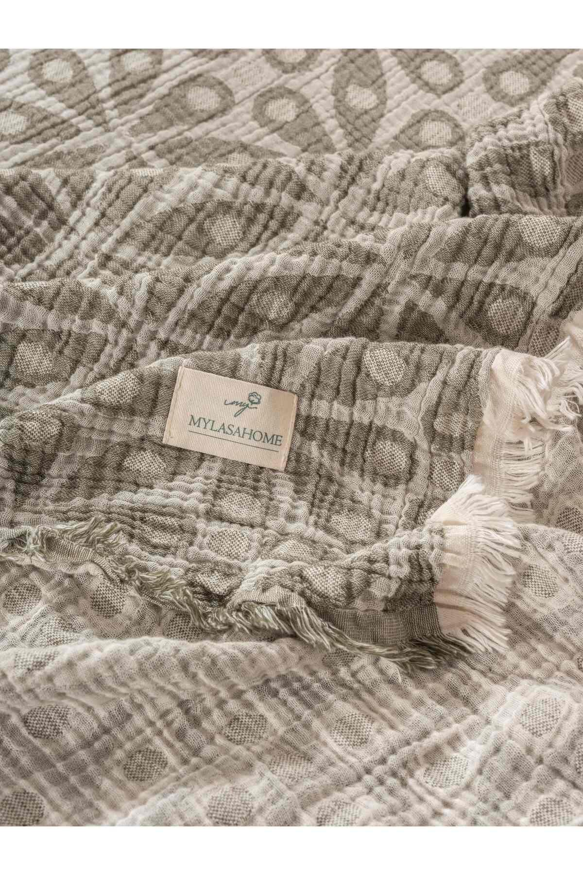 Çift Kişilik Damla Puantiye Desenli %100 Organik Pamuk Müslin Yatak Örtüsü