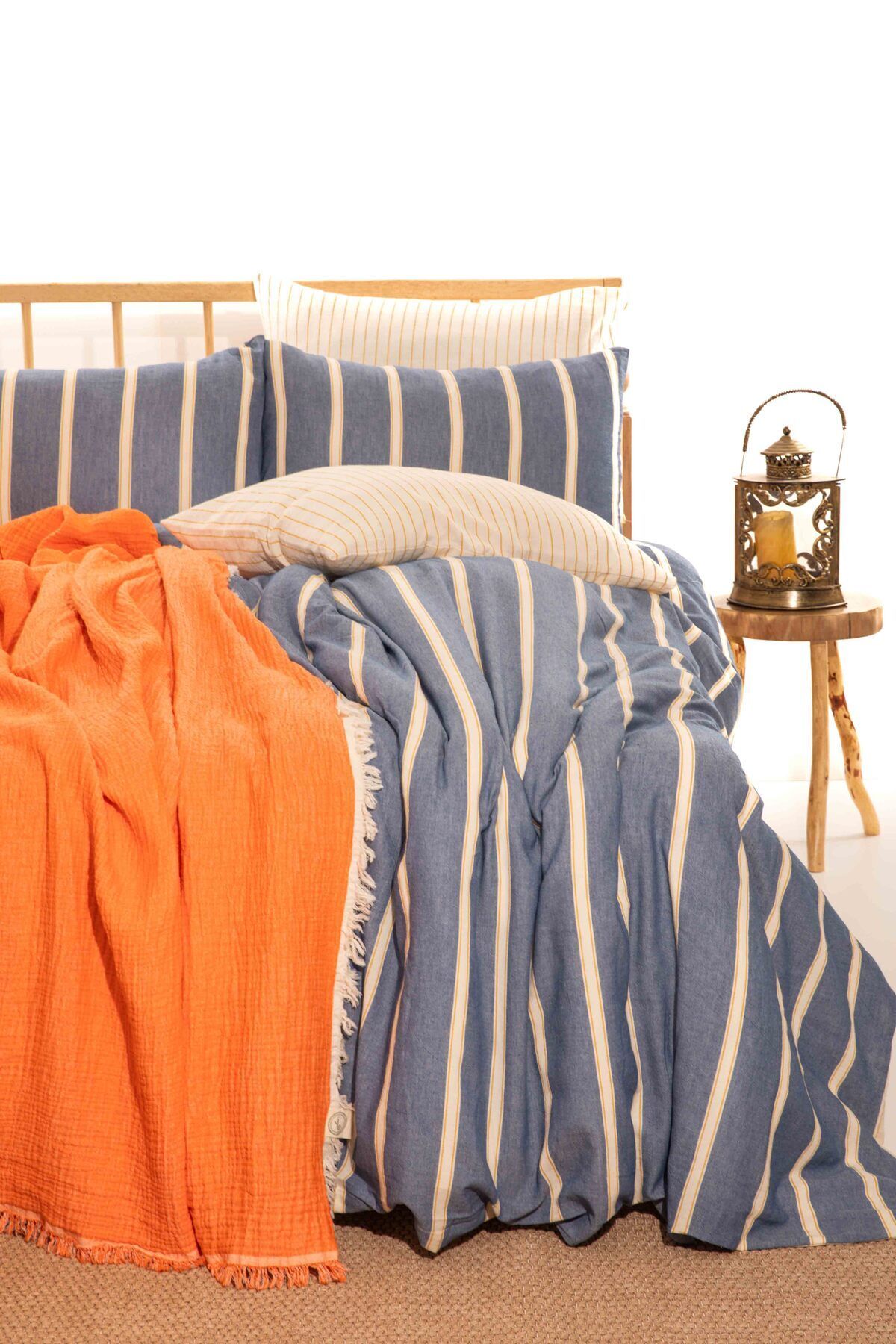 Stripy Dreams Premium Nevresim Takımı Çift Kişilik | Nevresim,4 Adet Yastık Kılıfı,düz Çarşaflı | - mavi