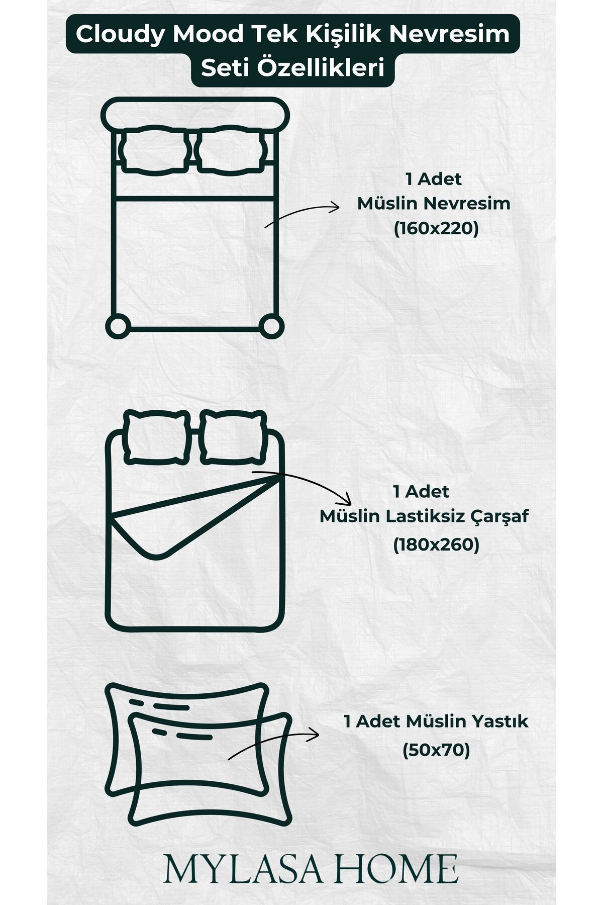 Cloudy Mood Müslin Tek Kişilik Nevresim Takımı | Nevresim,yastık Kılıfı,düz Çarşaflı |