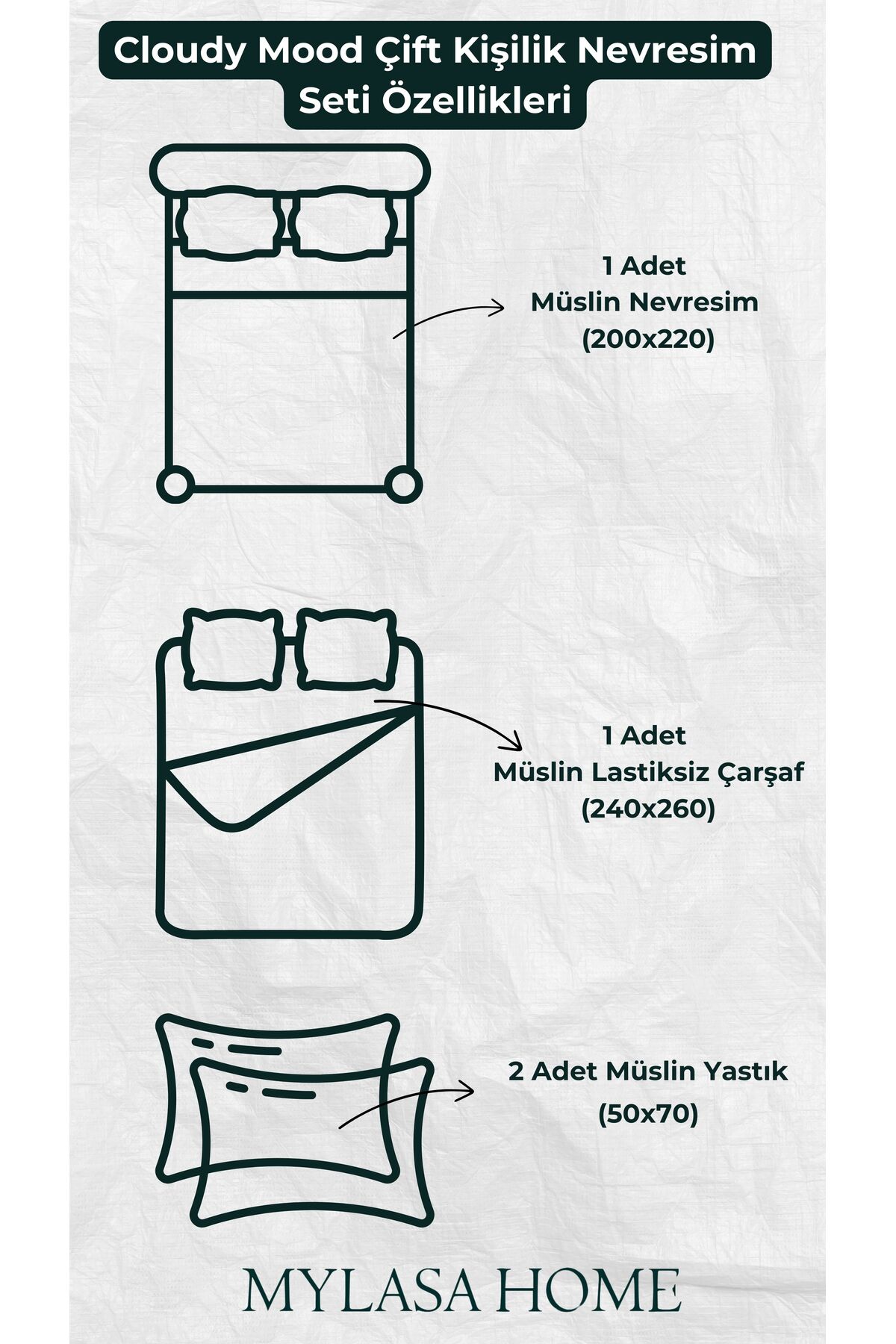 Cloudy Mood 2 Kat Müslin Çift Kişilik Nevresim Takımı | Nevresim,yastık Kılıfı,Düz Çarşaflı |