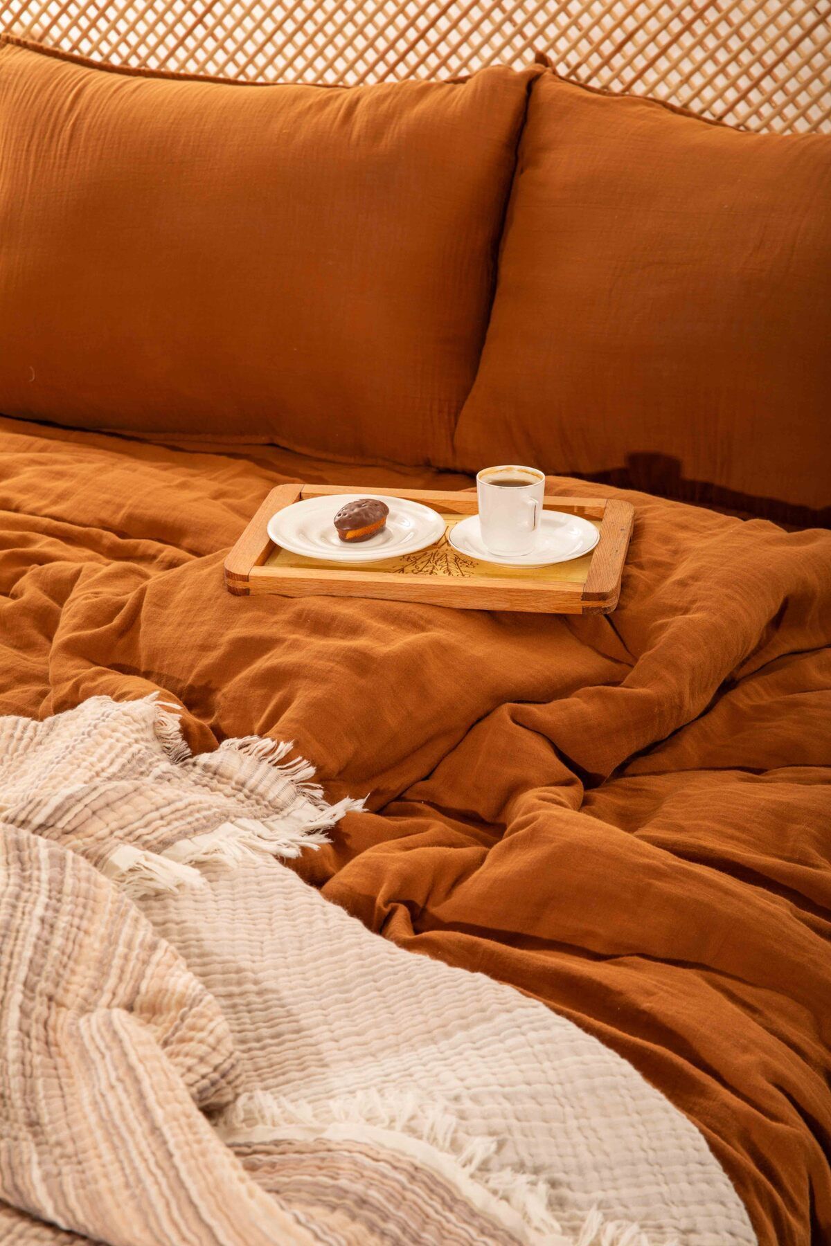 Cloudy Mood Kahverengi Müslin Nevresim Takımı Tek Kişilik