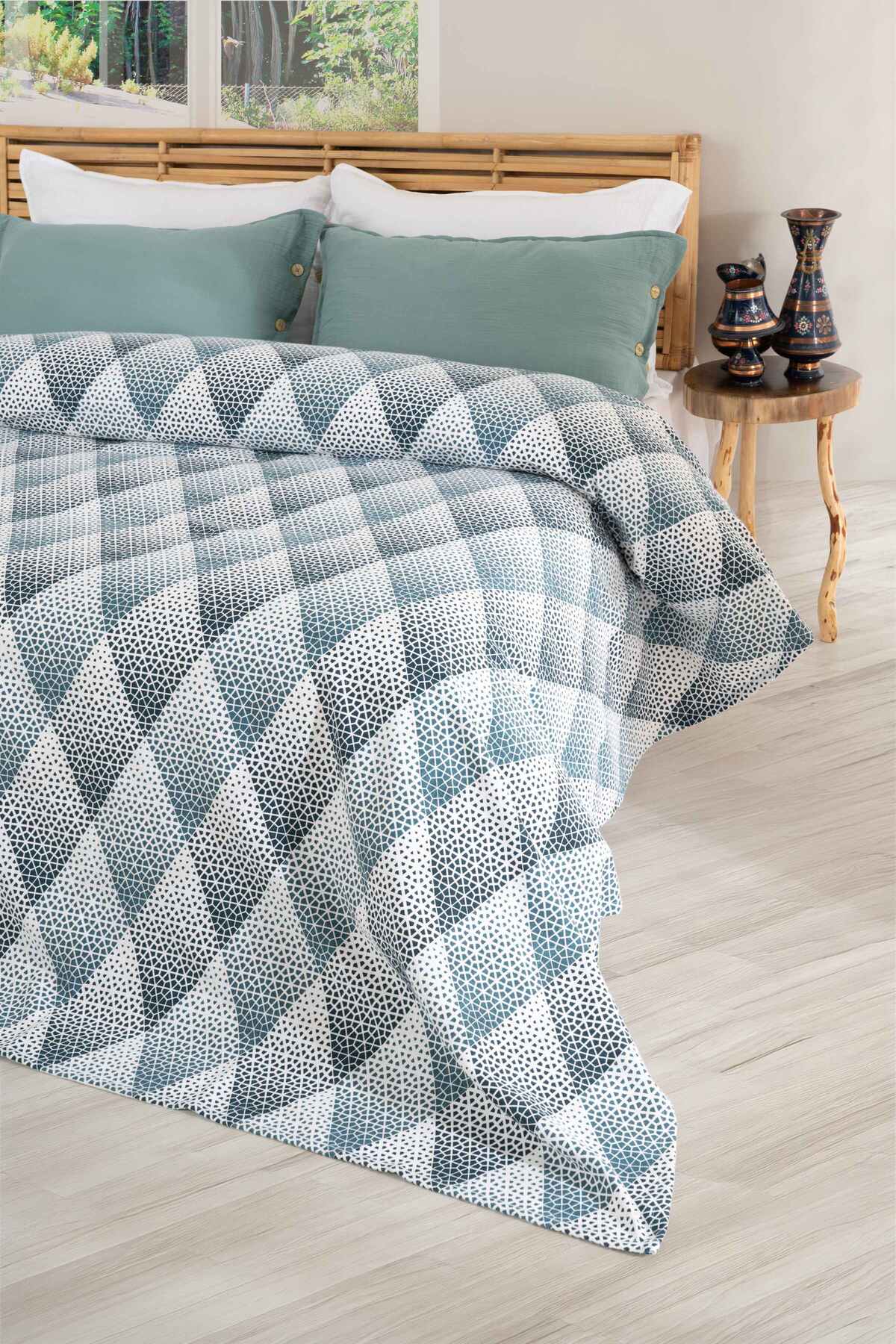 Tek Kişilik Pamuklu Yatak Örtüsü - Baskılı Pike 150x220 Cm-lila - yeşil