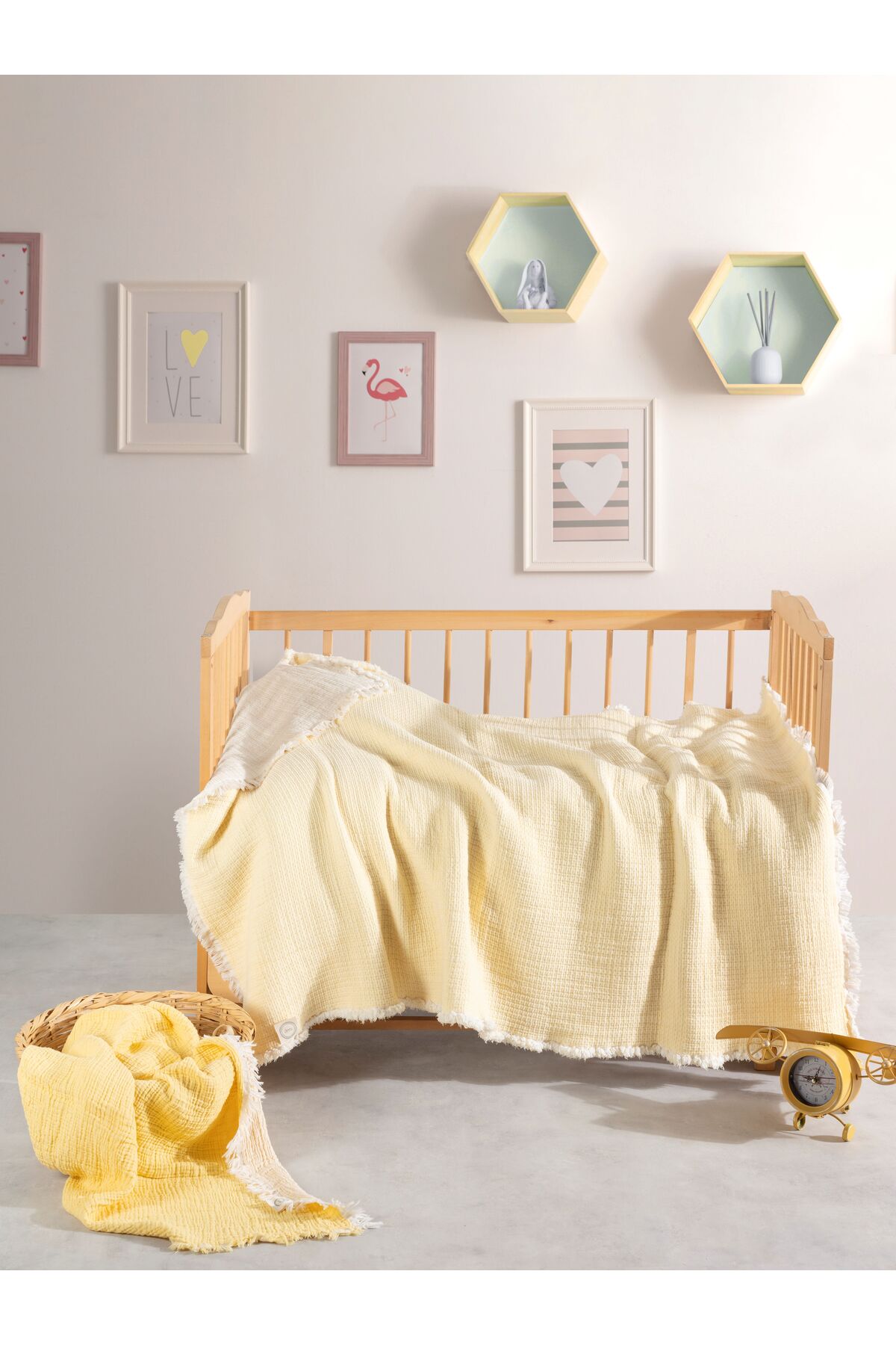 Mylasahome Müslinbebek Battaniyesi %100 Doğal Pamuk Açık Sarı 100x120cm