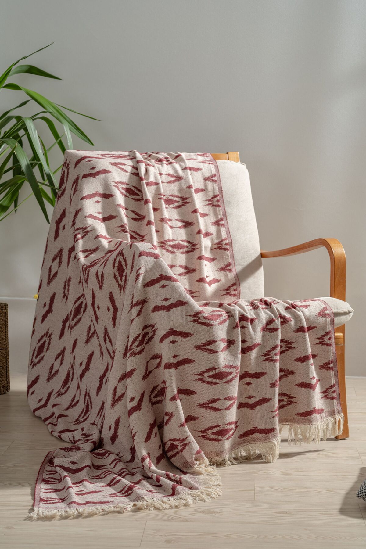 100% Pamuklu Koltuk Şalı TV Battaniyesi,130x170 cm Yüksek Kaliteli Pamuklu Kumaş - bordo-reflaction