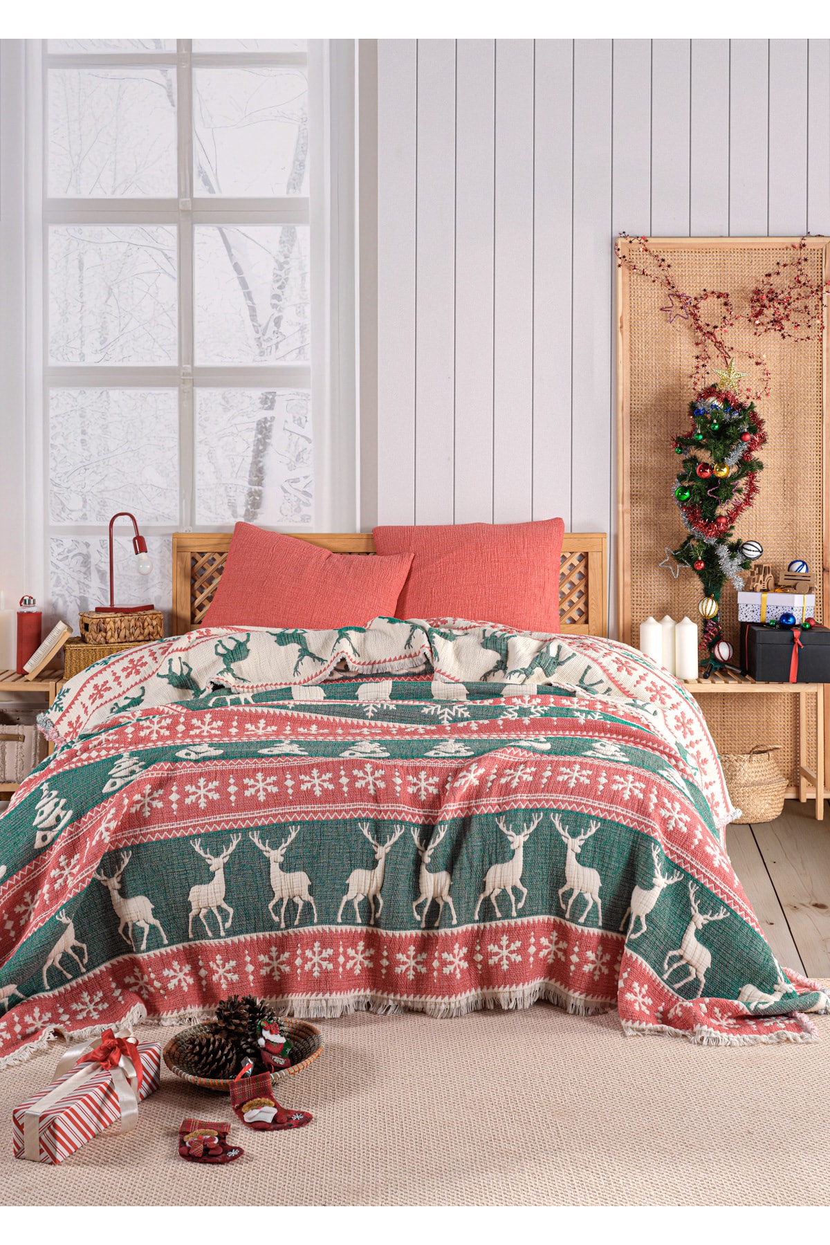 Yılbaşı  Desenli Müslin Kosha Serisi Hybrid Uyku Ürünleri Yorgan 240x260