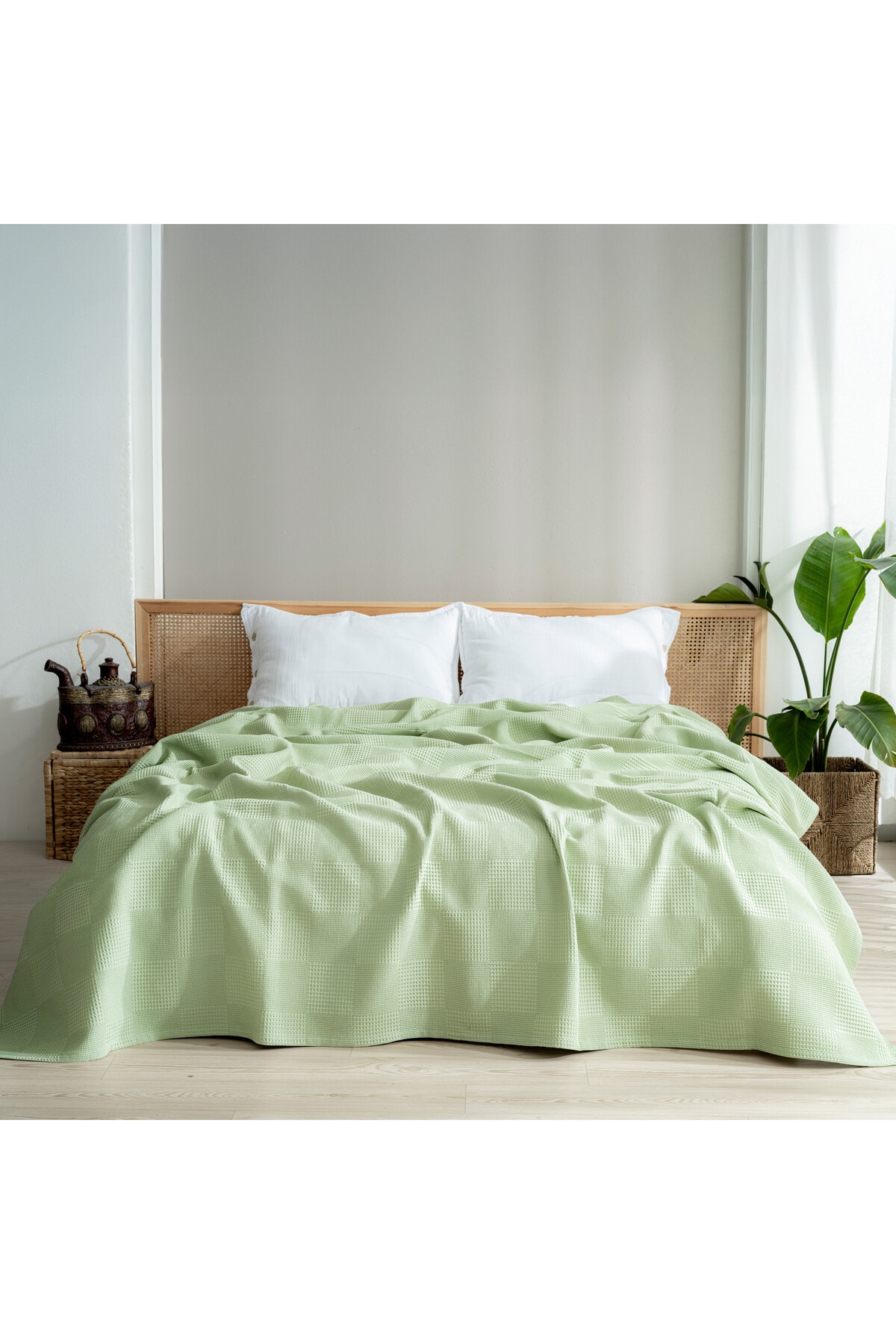 Waffle Pike Yatak Örtüsü Tek Kişilik - %100 Pamuk Hafif 4 Mevsim Kullanım Yüksek Kaliteli Pikeler