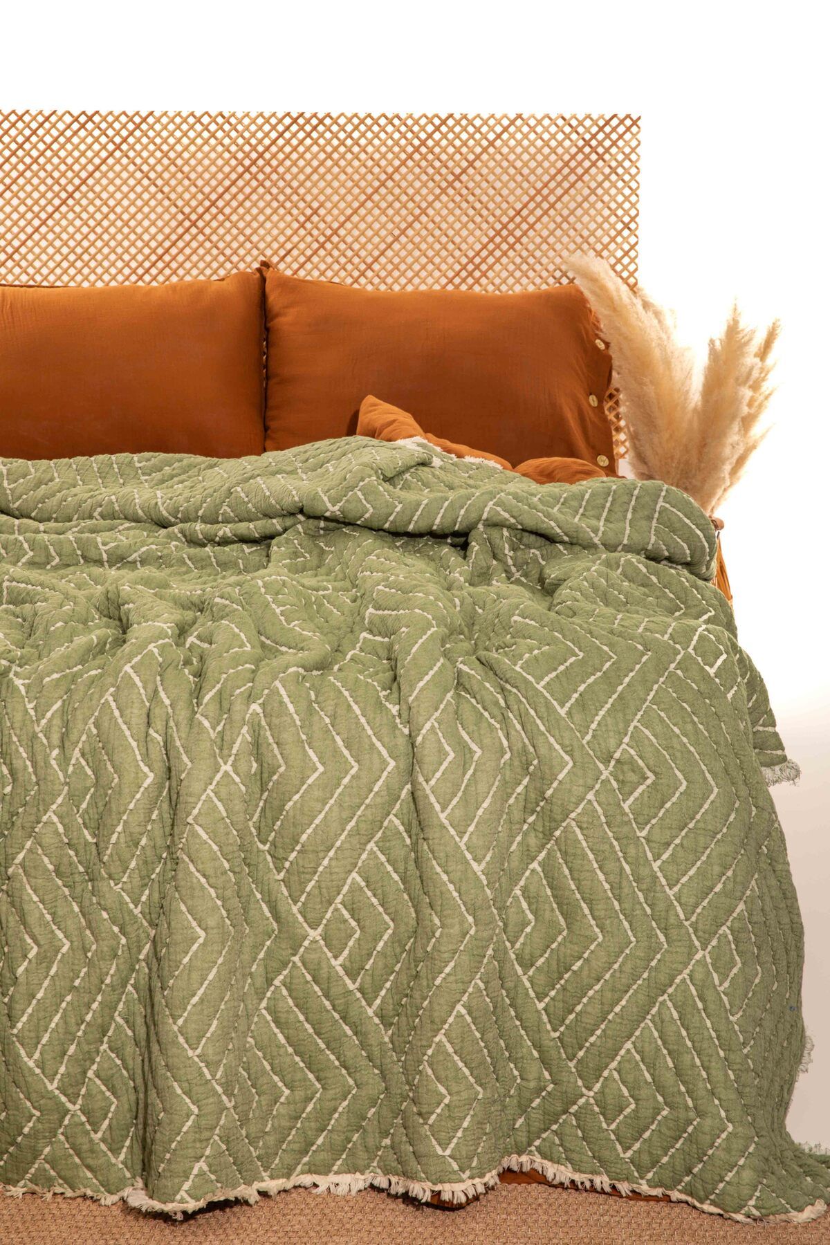 Müslin Kosha Serisi Jakarlı Hybrid Çift Kişilik Yorgan Yeşil 220x240cm