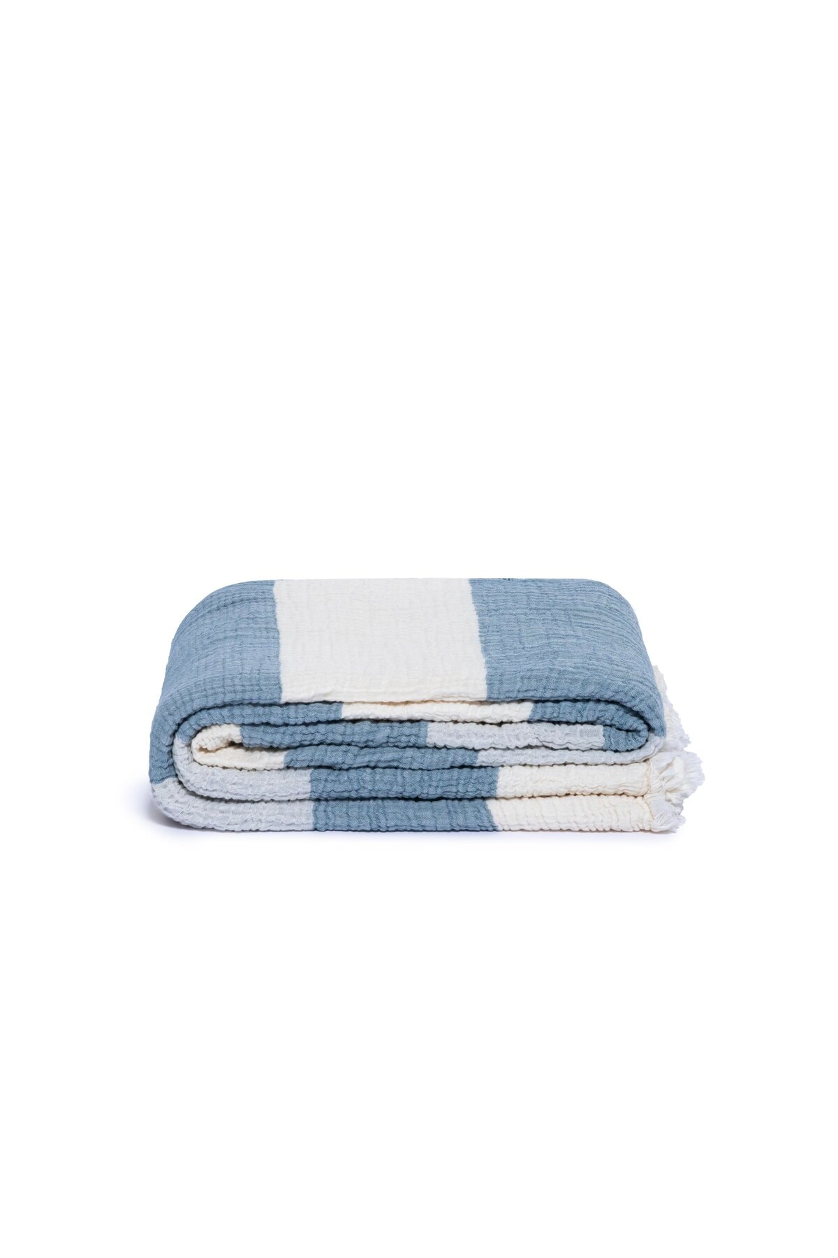 MylasaHome Çift Kişilik 4 Katlı Müslin Kalın Çizgili Yatak Örtüsü-Tv Battaniyesi 220x240