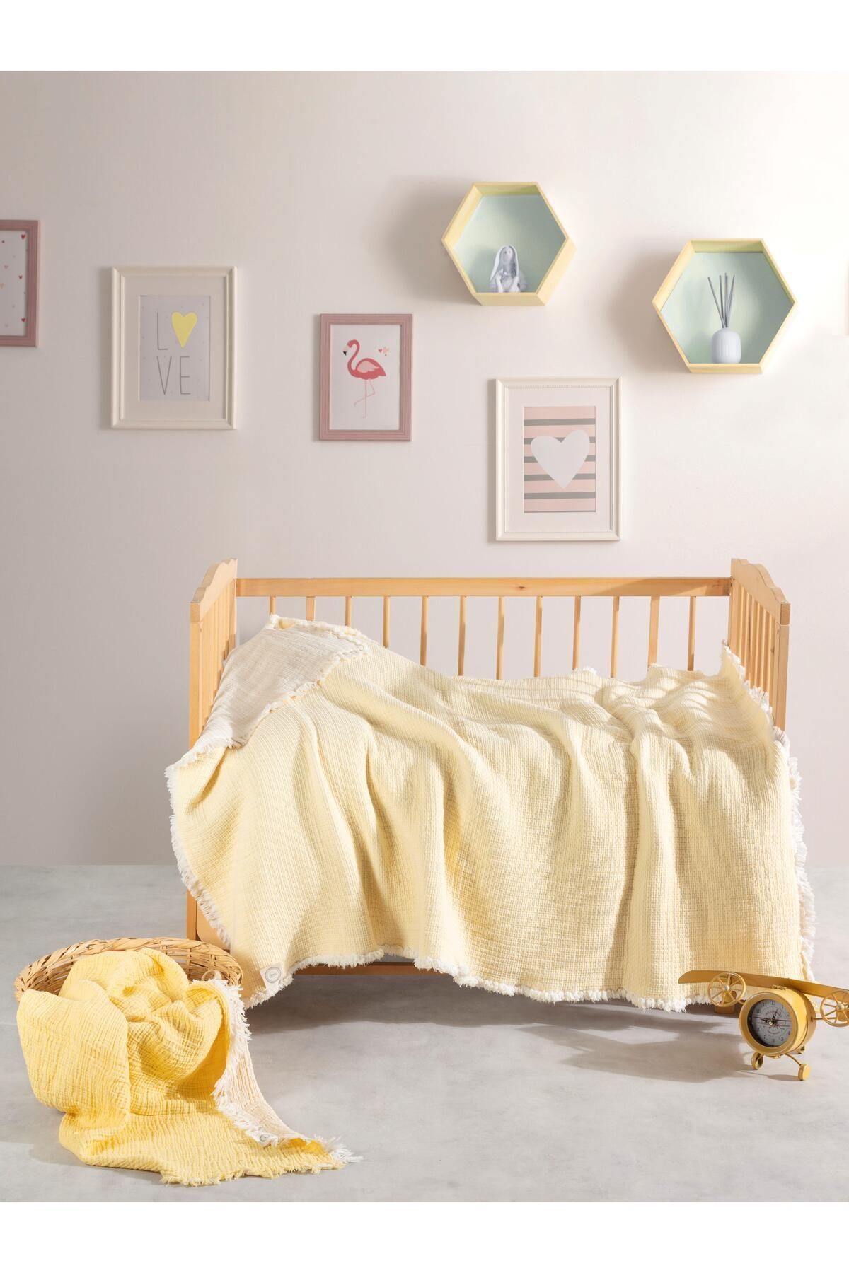 Kosha Serisi Müslin Gri Bebek Yorganı 100 X 150cm - sarı