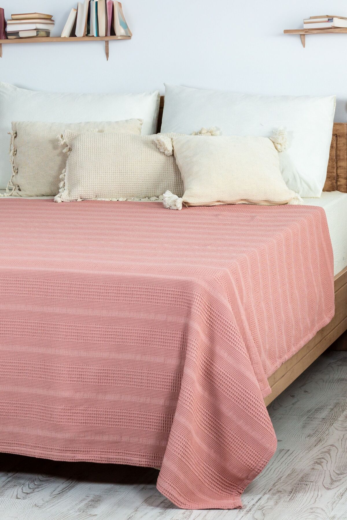 Çift Kişilik Pamuklu Yatak Örtüsü / Pike - 200x230 Cm-antrasit - pudra