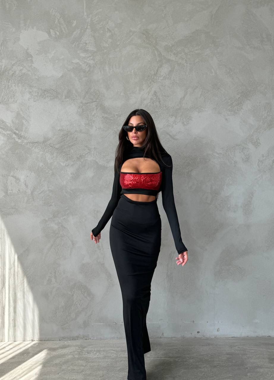 Payet Detay Maxi Boy Elbise