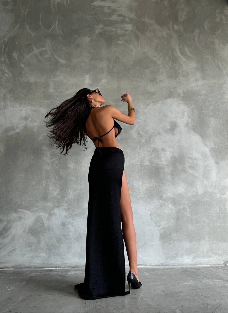 Maxi boy Çelik aksesuar detay elbise