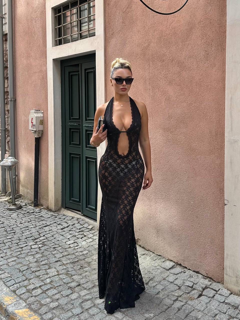 Maxi boy dantelli elbise