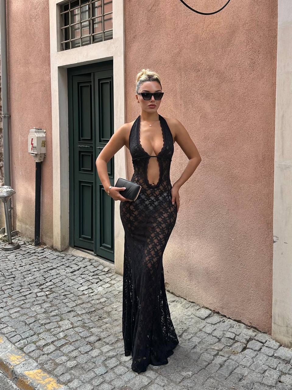 Maxi boy dantelli elbise