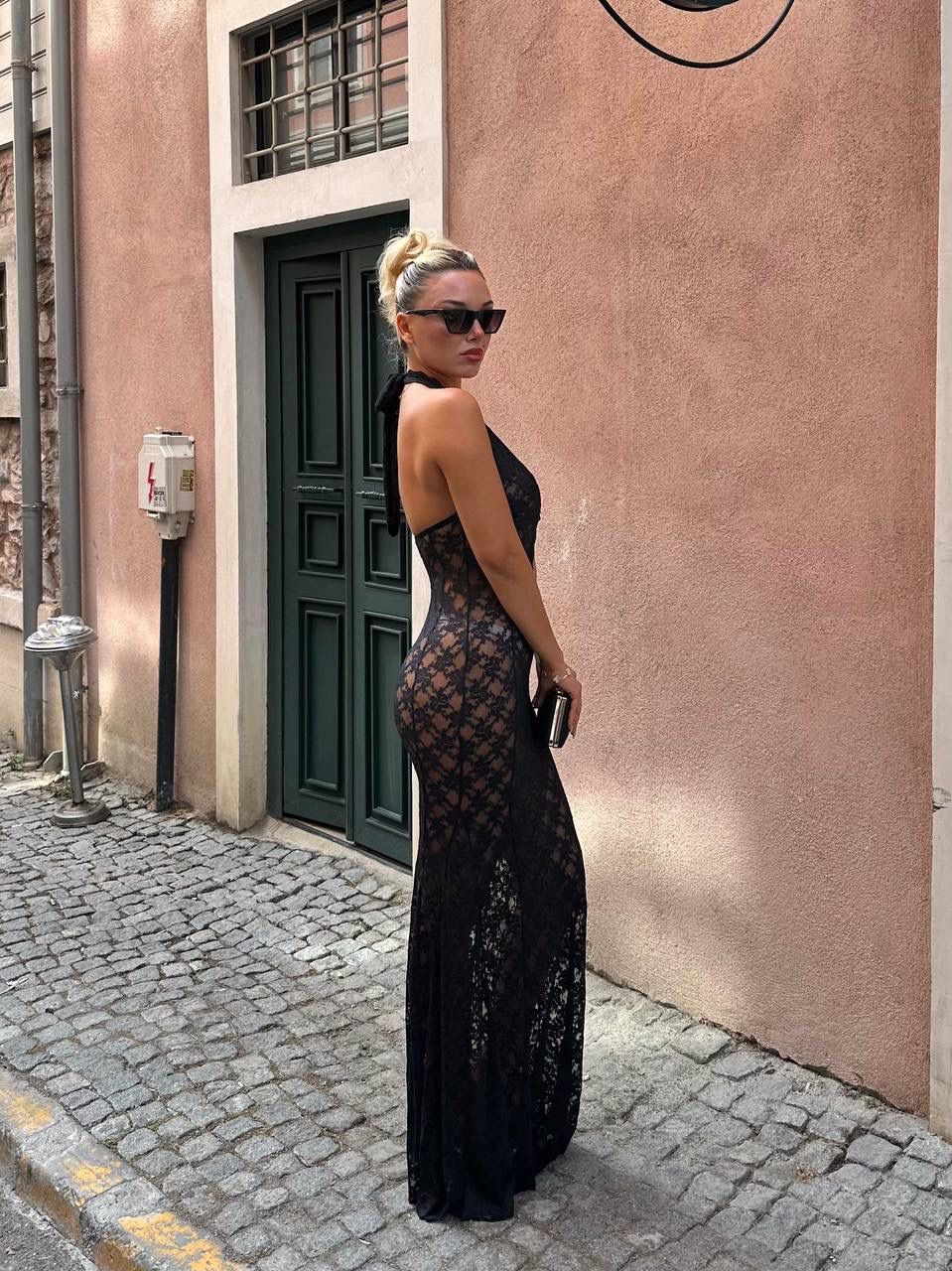 Maxi boy dantelli elbise