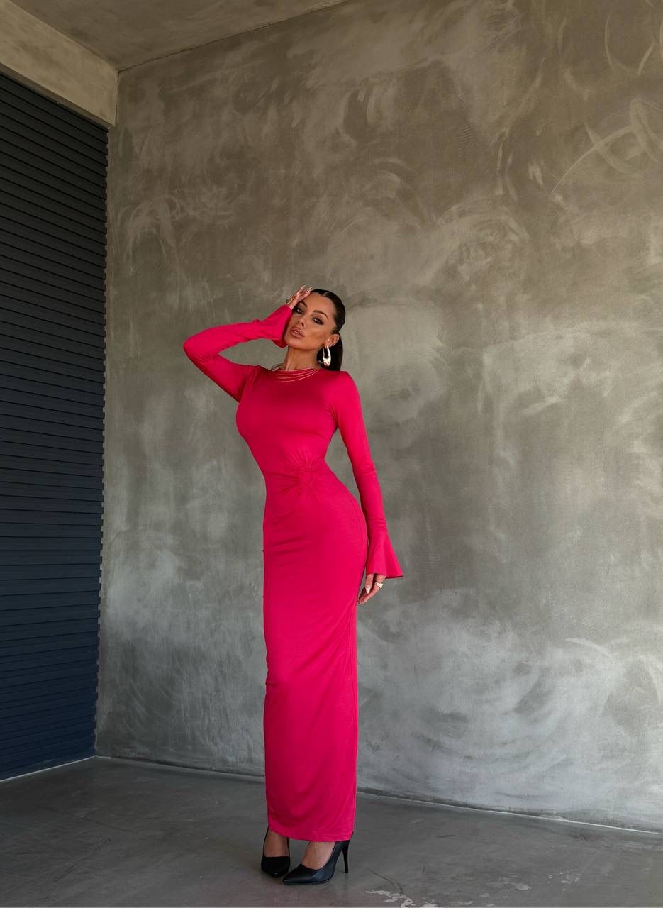 Maxi boy metal aksesuar İspanyol kol elbise