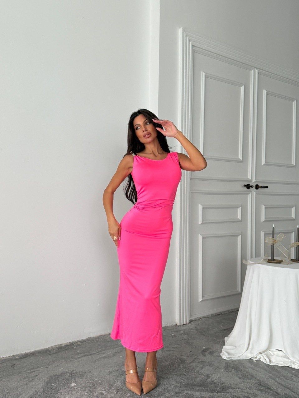 Zara Model Çelik Aksesuarlı Elbise - Pembe