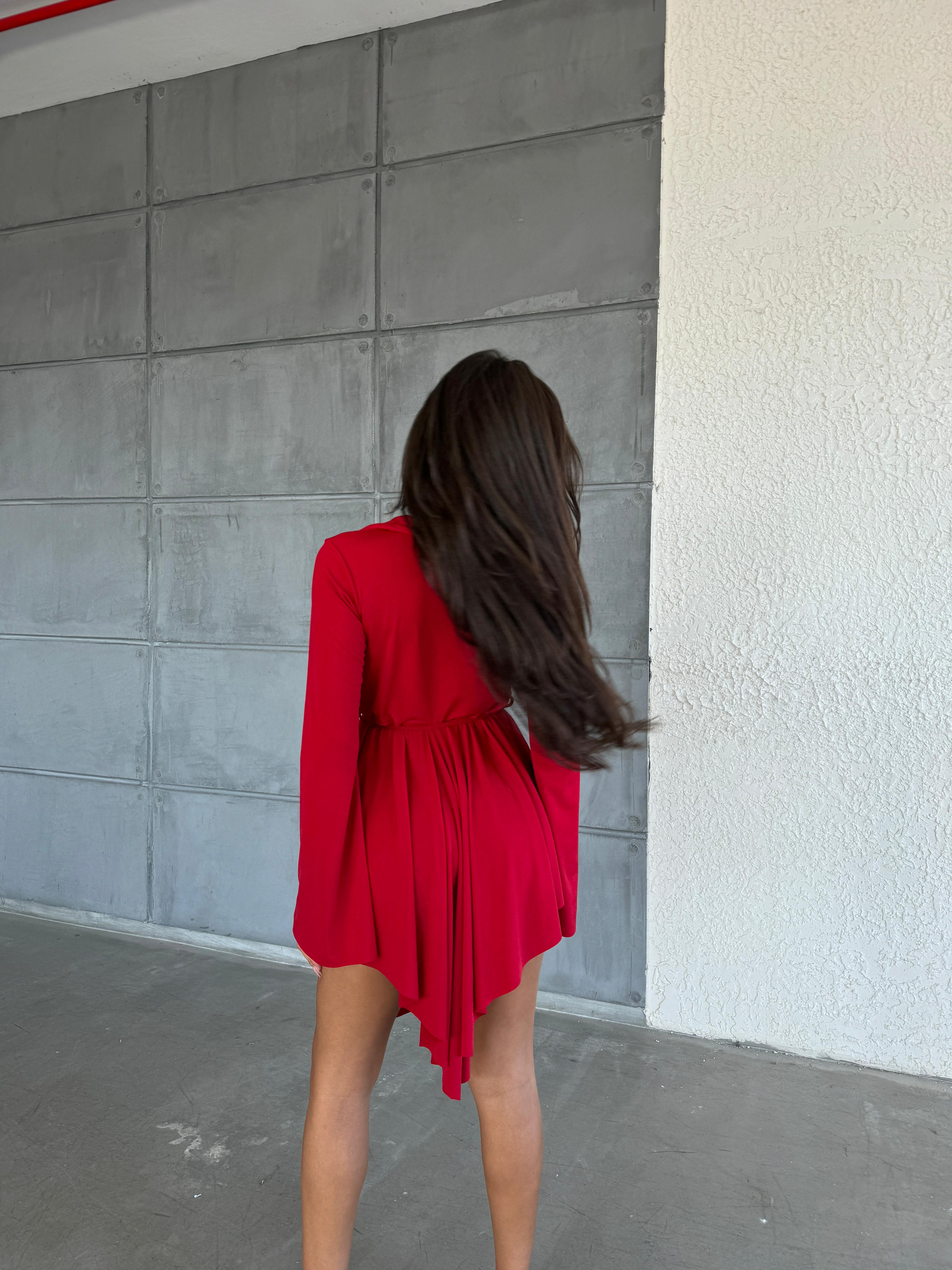 Sandy kumaş mini kloş elbise