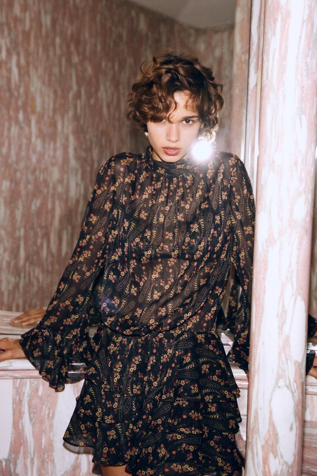 Zara model fırfır detaylı mini elbise - Dijital