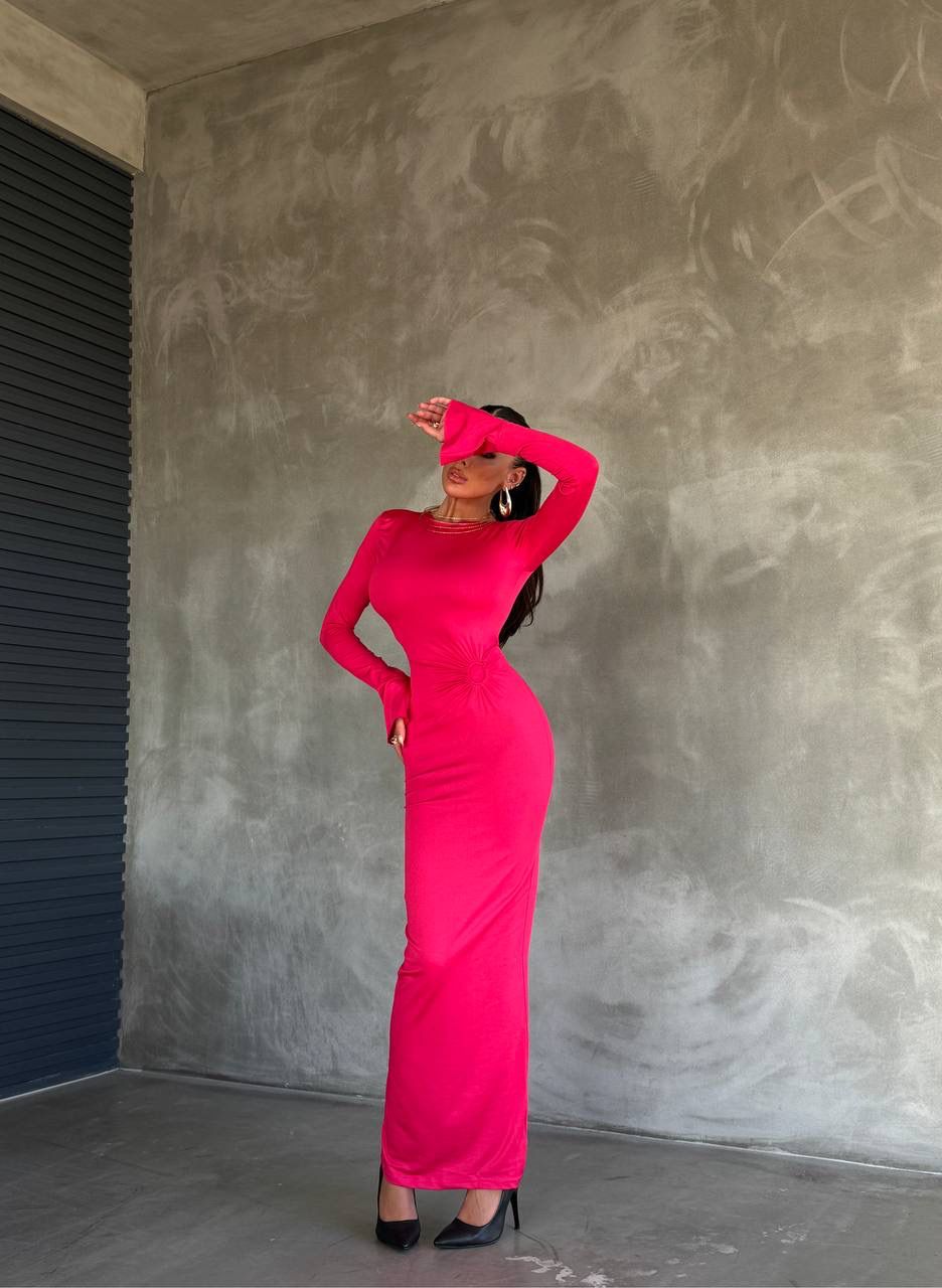 Maxi boy metal aksesuar İspanyol kol elbise