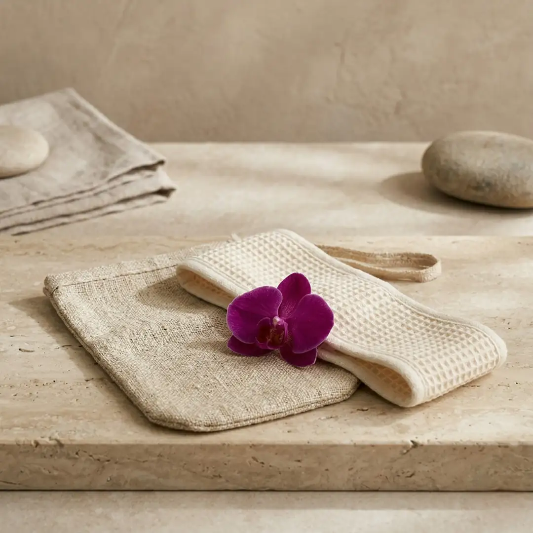 Bakım sevenlere spa hediyesi; lüks waffle dokulu saç havlusu, doğal kese ve makyaj temizleme pedleri | Salvia Dione