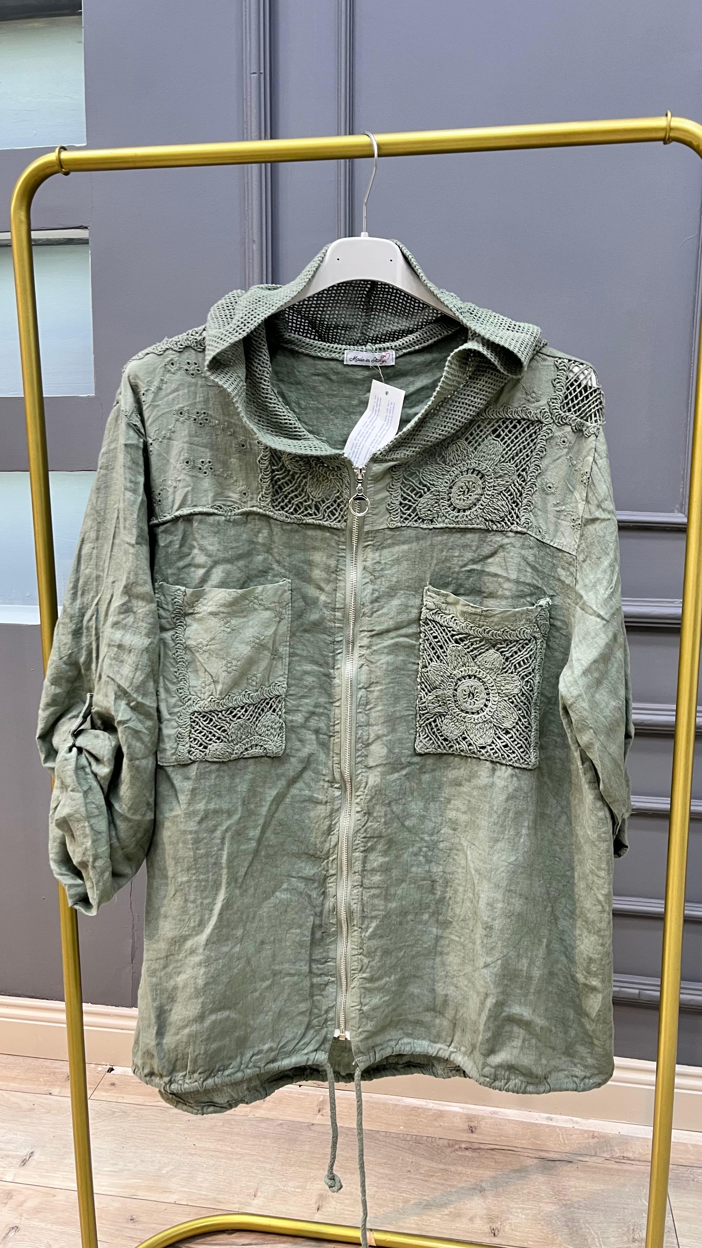 Keten Fermuarlı Bluz - Haki