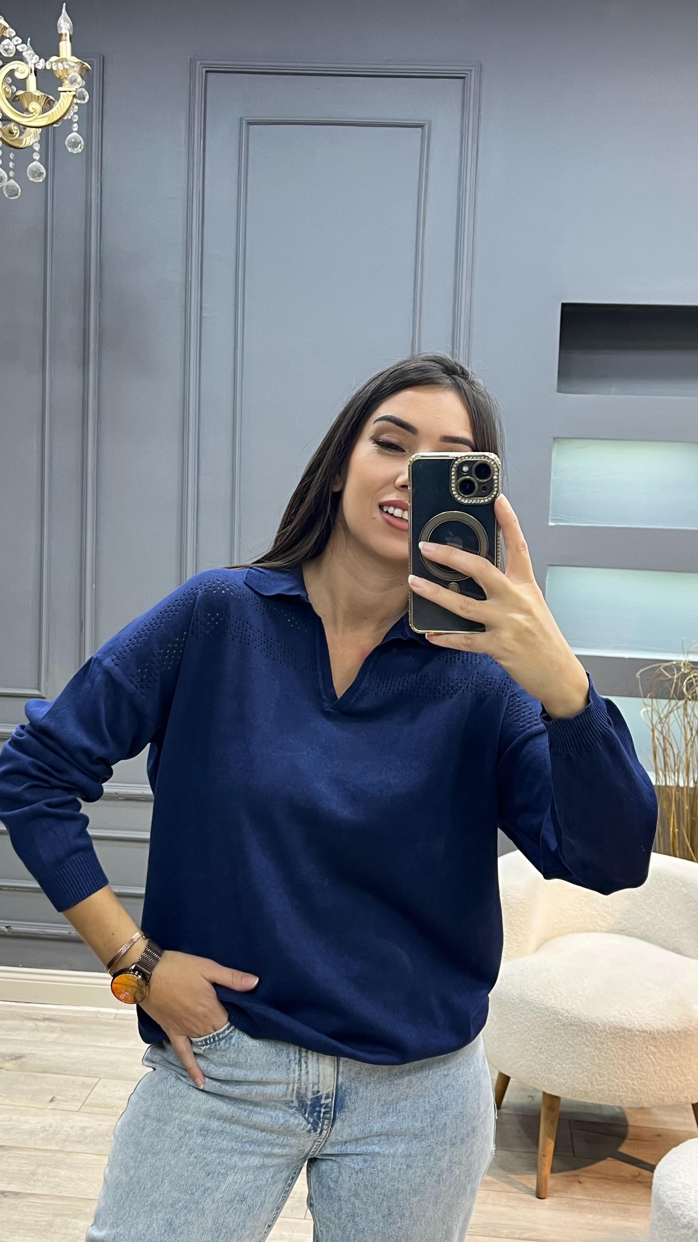 Kolu Ajurlu Triko - Lacivert