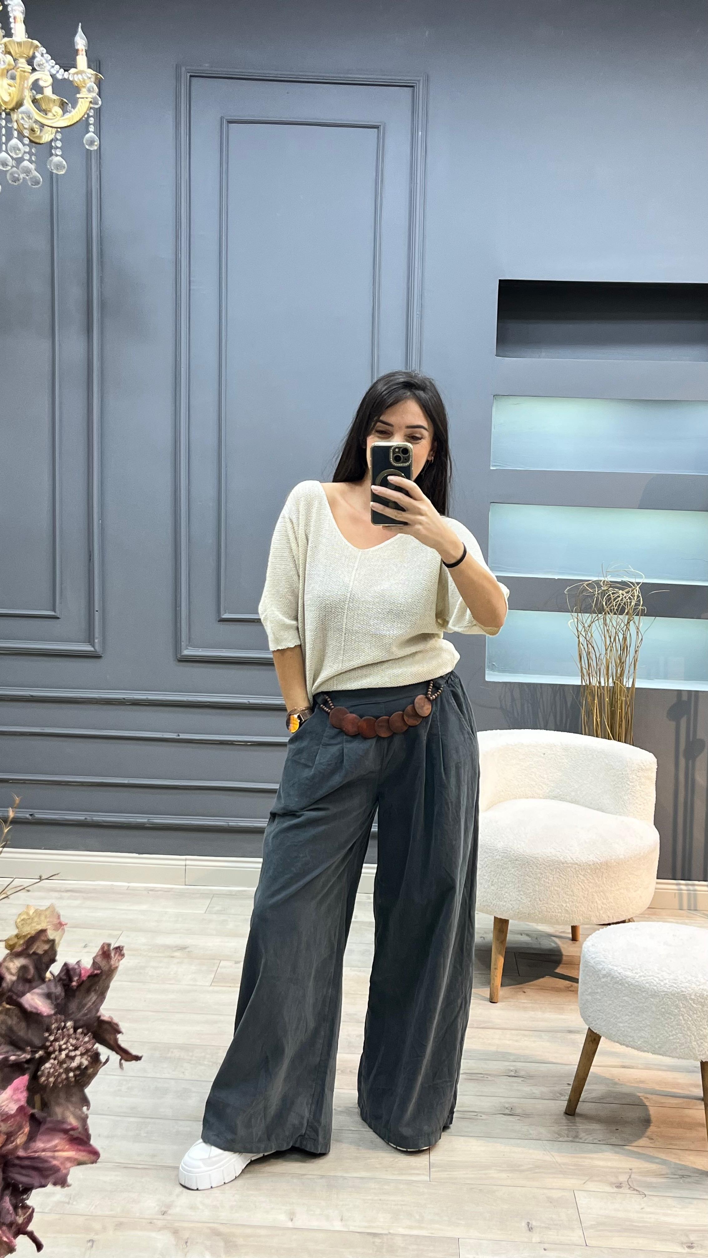 Kemer Detaylı Şöni Kadife Pantolon - Petrol