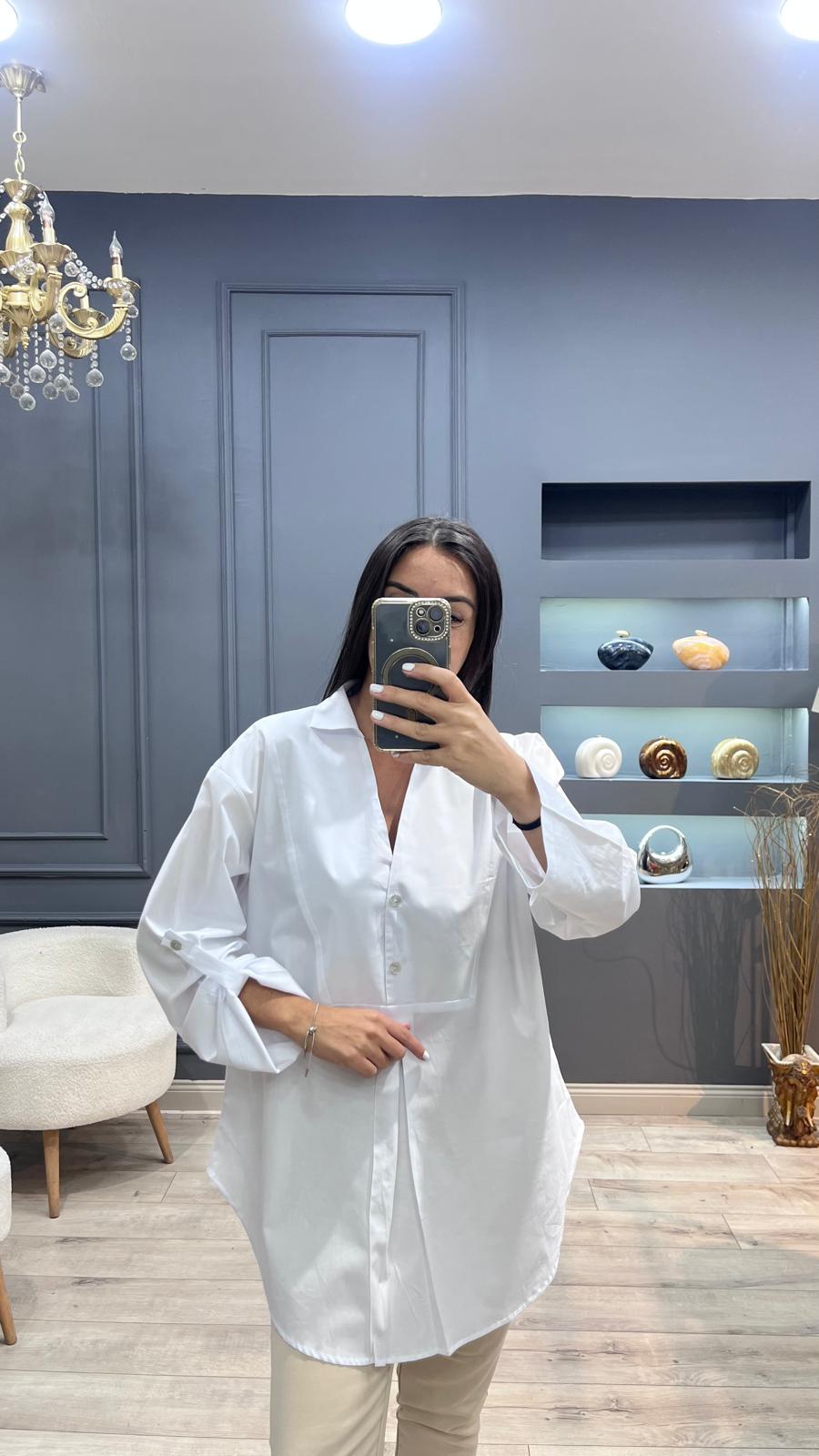 Likralı Gömlek - Beyaz