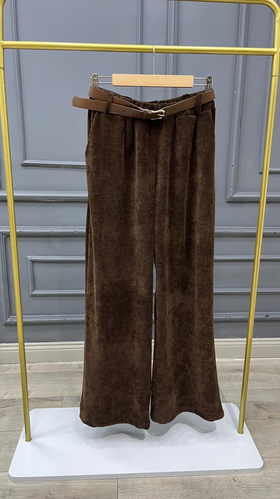 Kadife Palazzo - Kahverengi