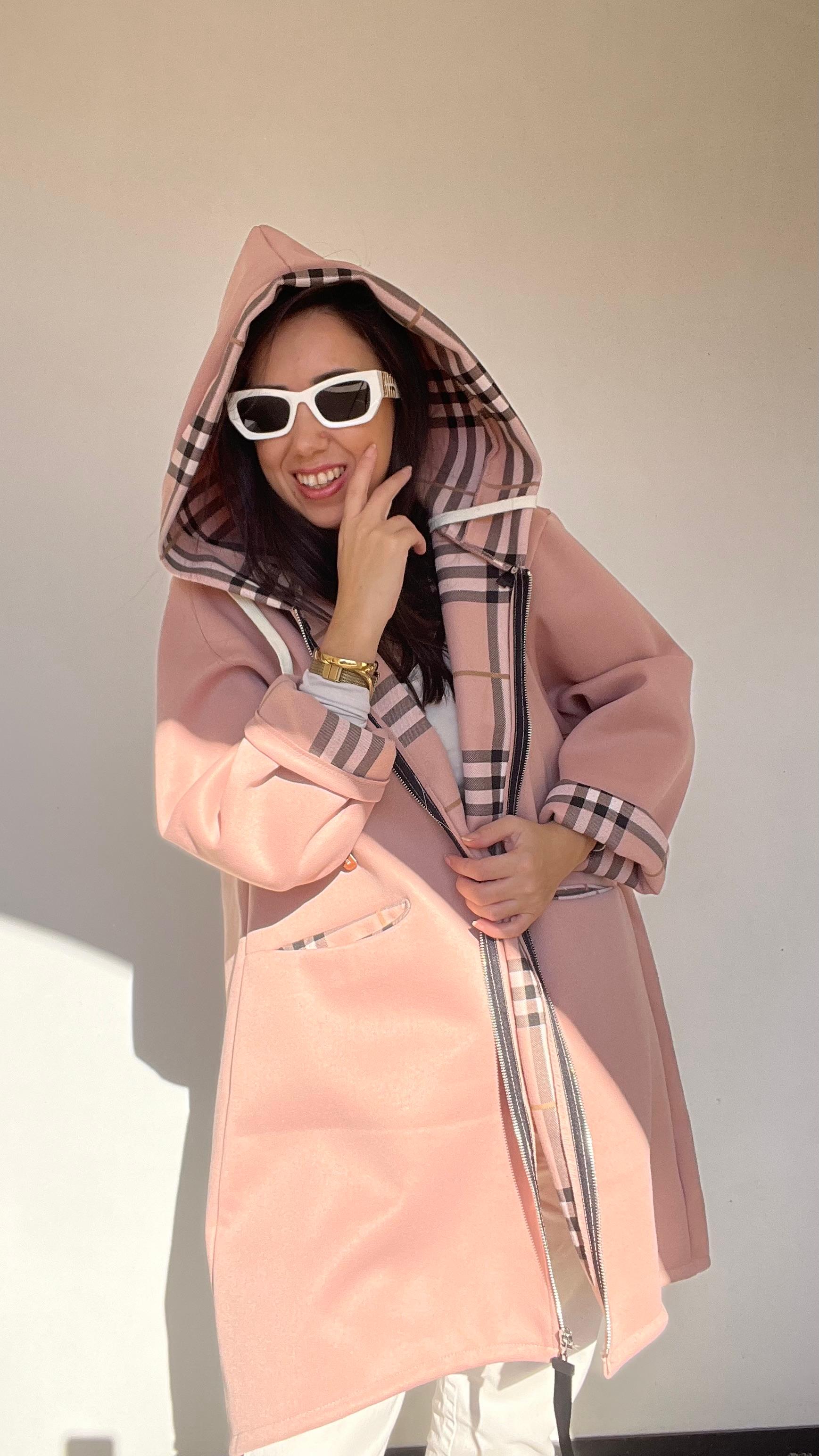 Kaşe Ekoseli Kaban - pudra