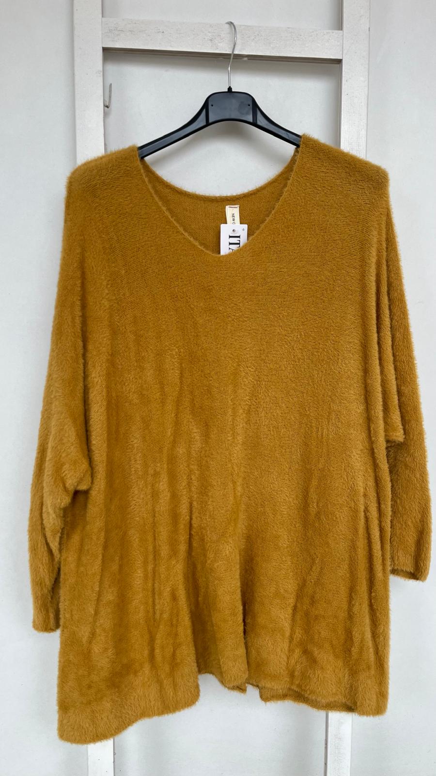 V Yaka Angora Bluz - Hardal