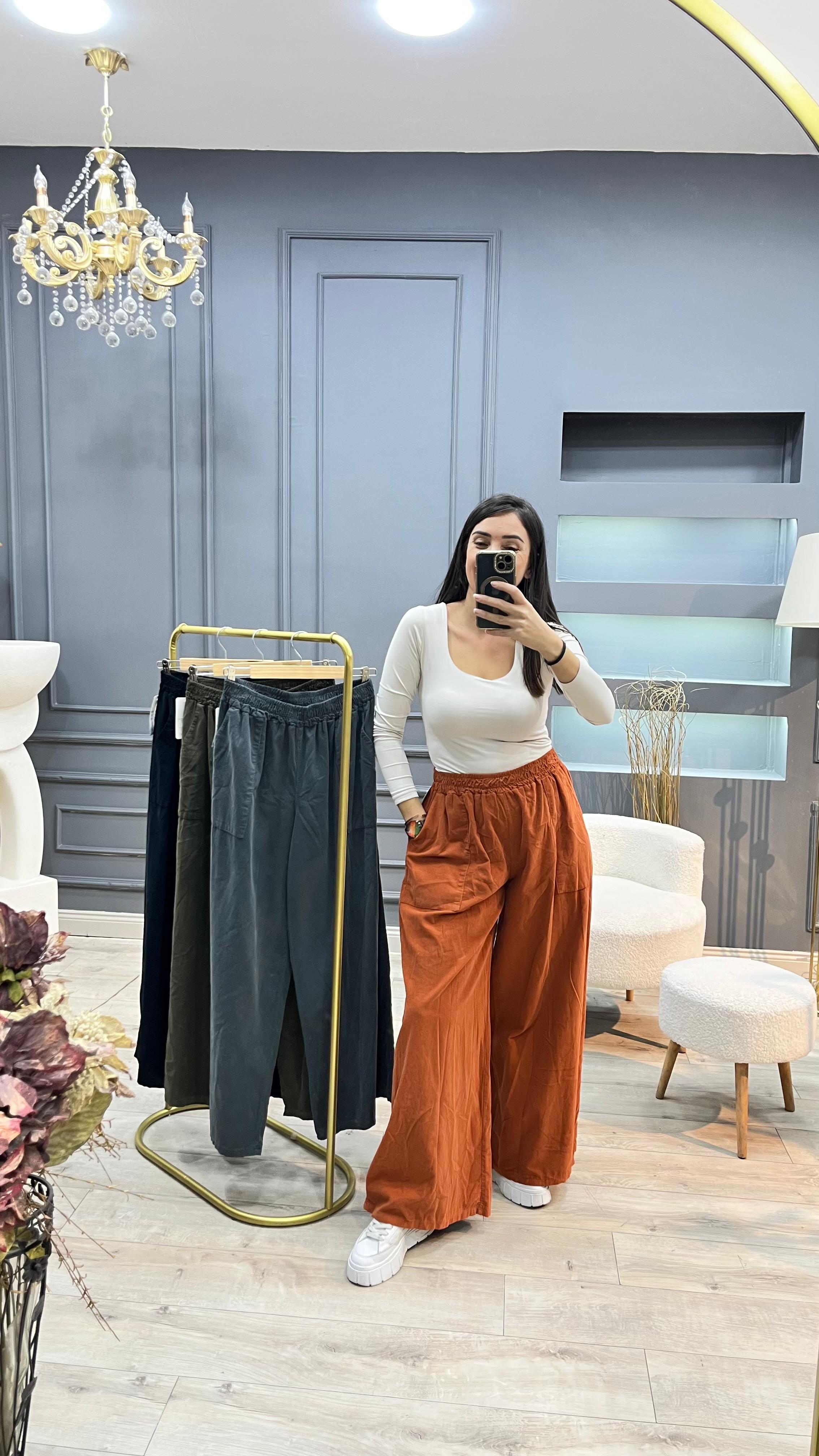 Cepli Kadife Pantolon - Turuncu