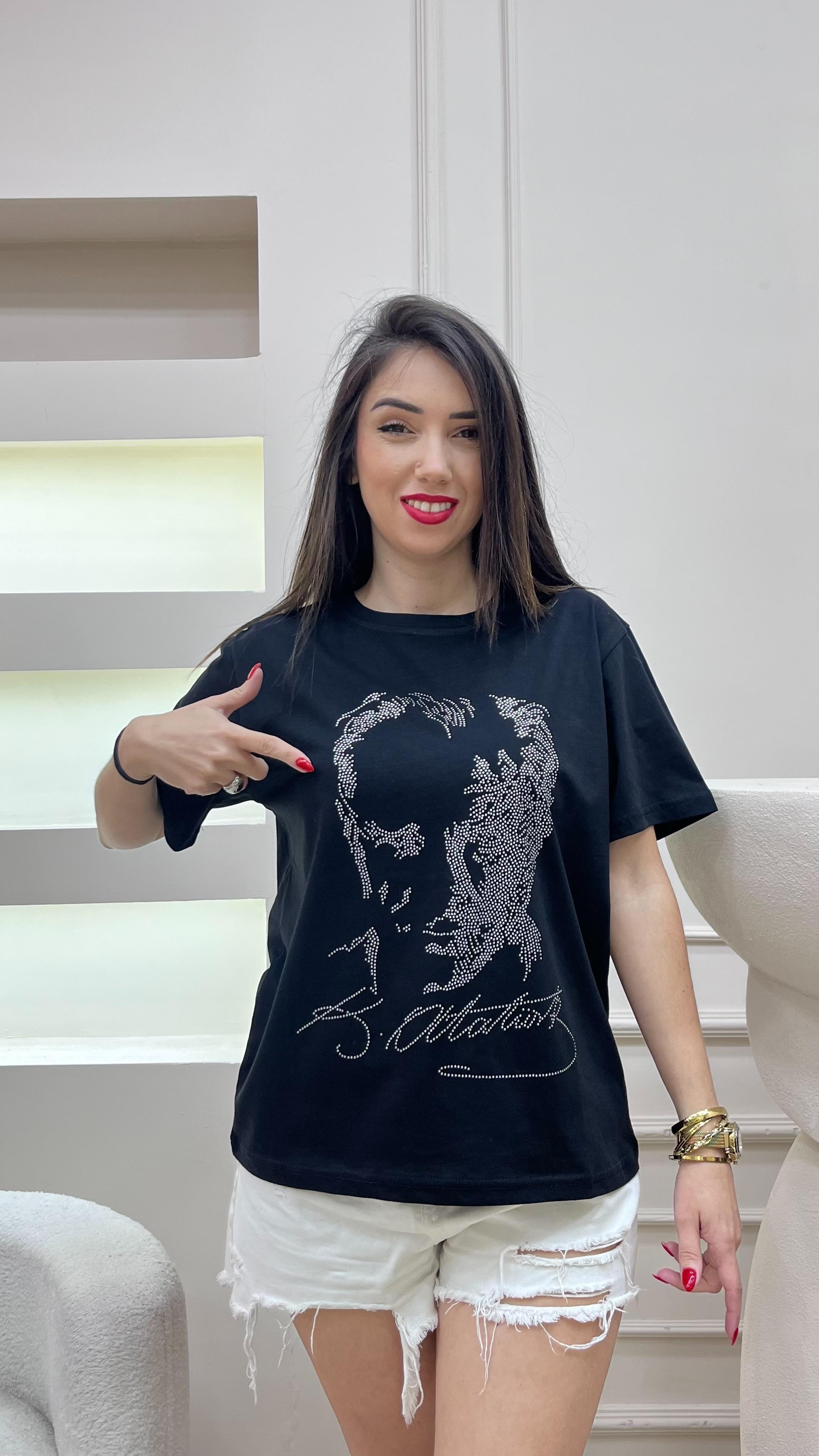 Taş Baskılı Bisiklet Yaka Atatürk Tshirt - Siyah