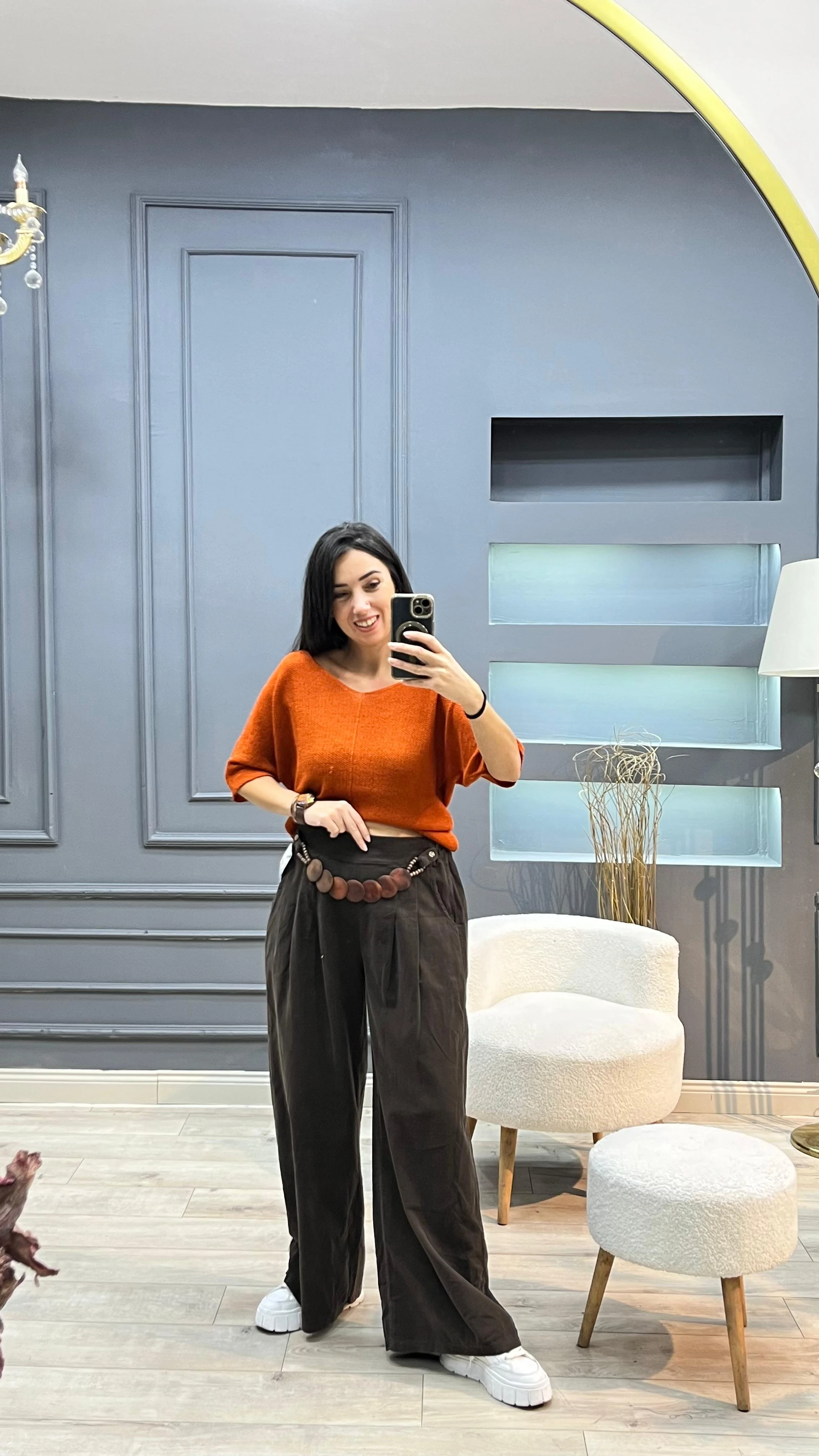 Kemer Detaylı Şöni Kadife Pantolon - Siyah