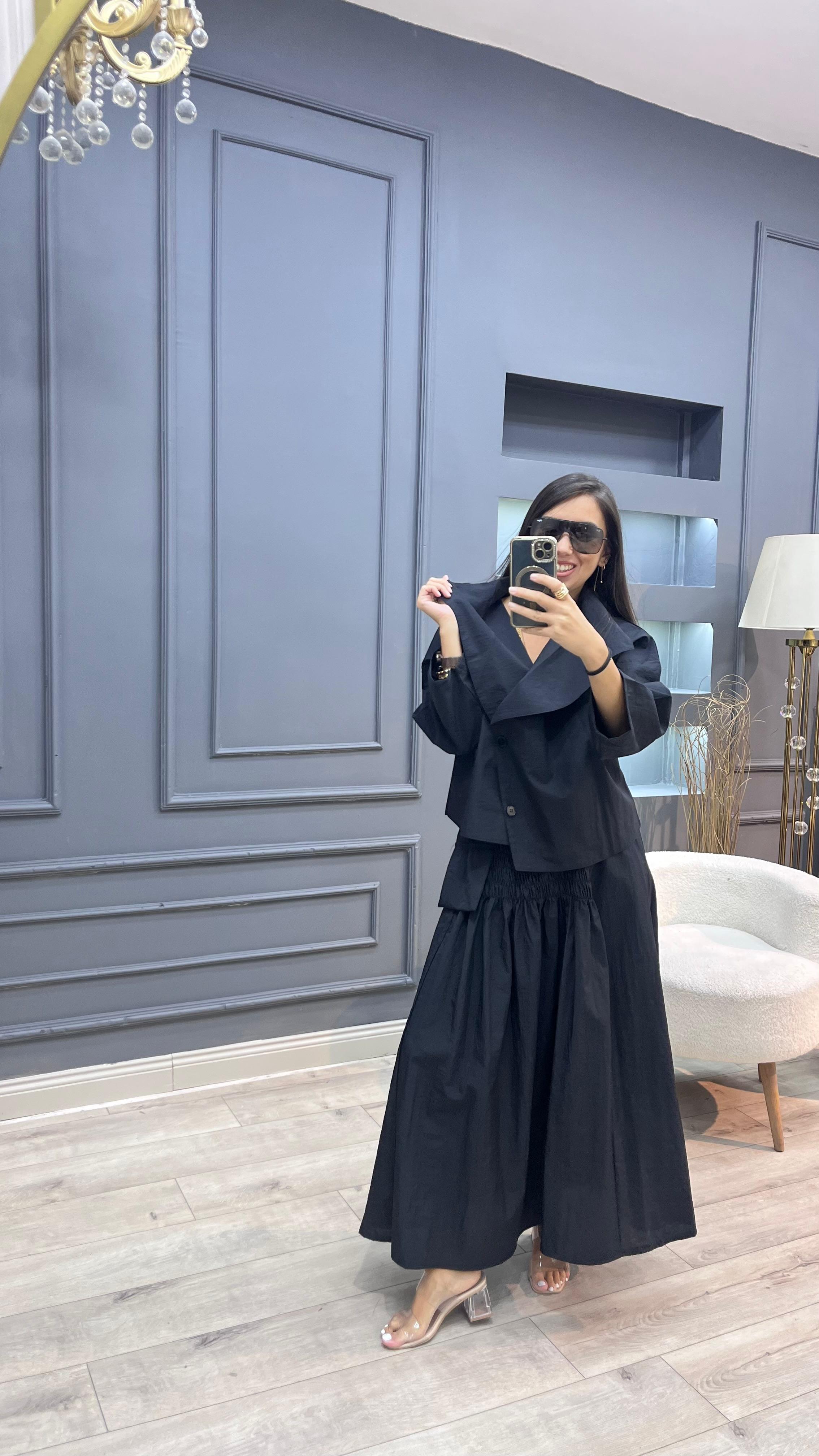 Paraşüt Tasarım Kısa Trenç - Siyah