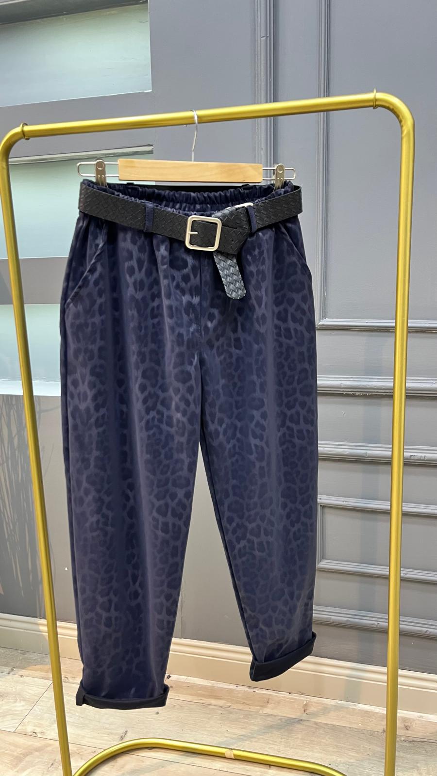 Leoparlı Mumlu Pantolon - Lacivert