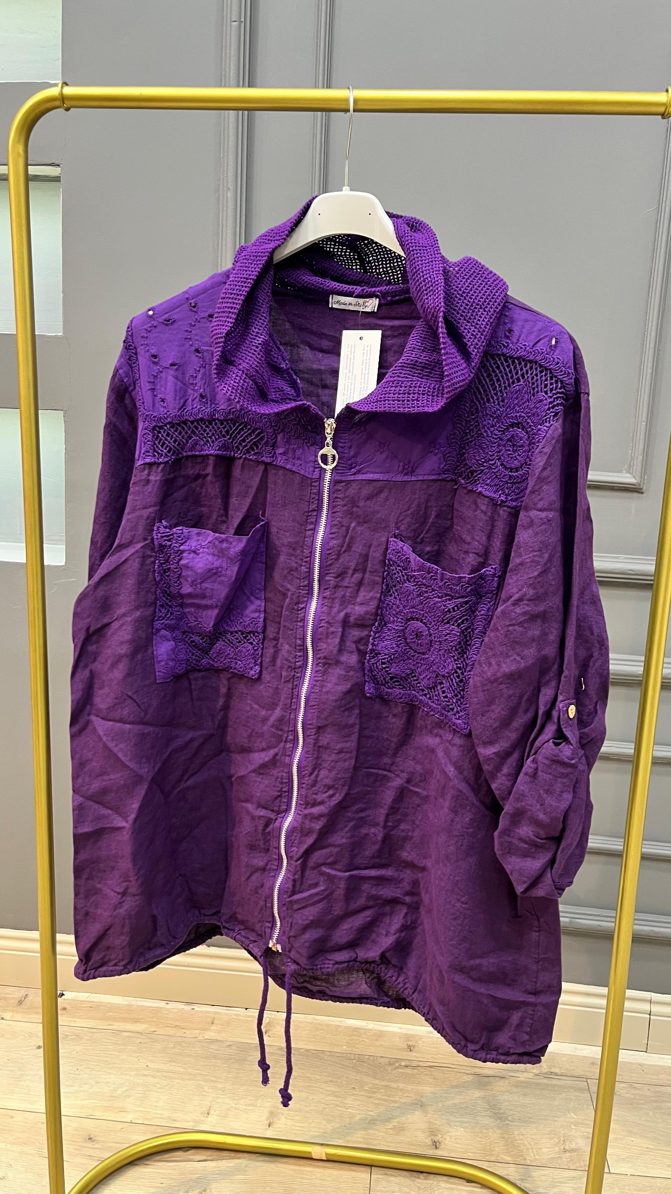 Keten Fermuarlı Bluz - Mor