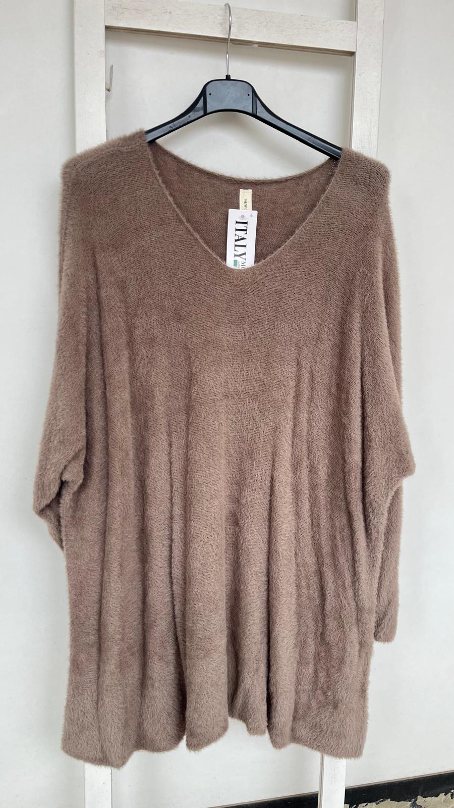 V Yaka Angora Bluz - Vizon
