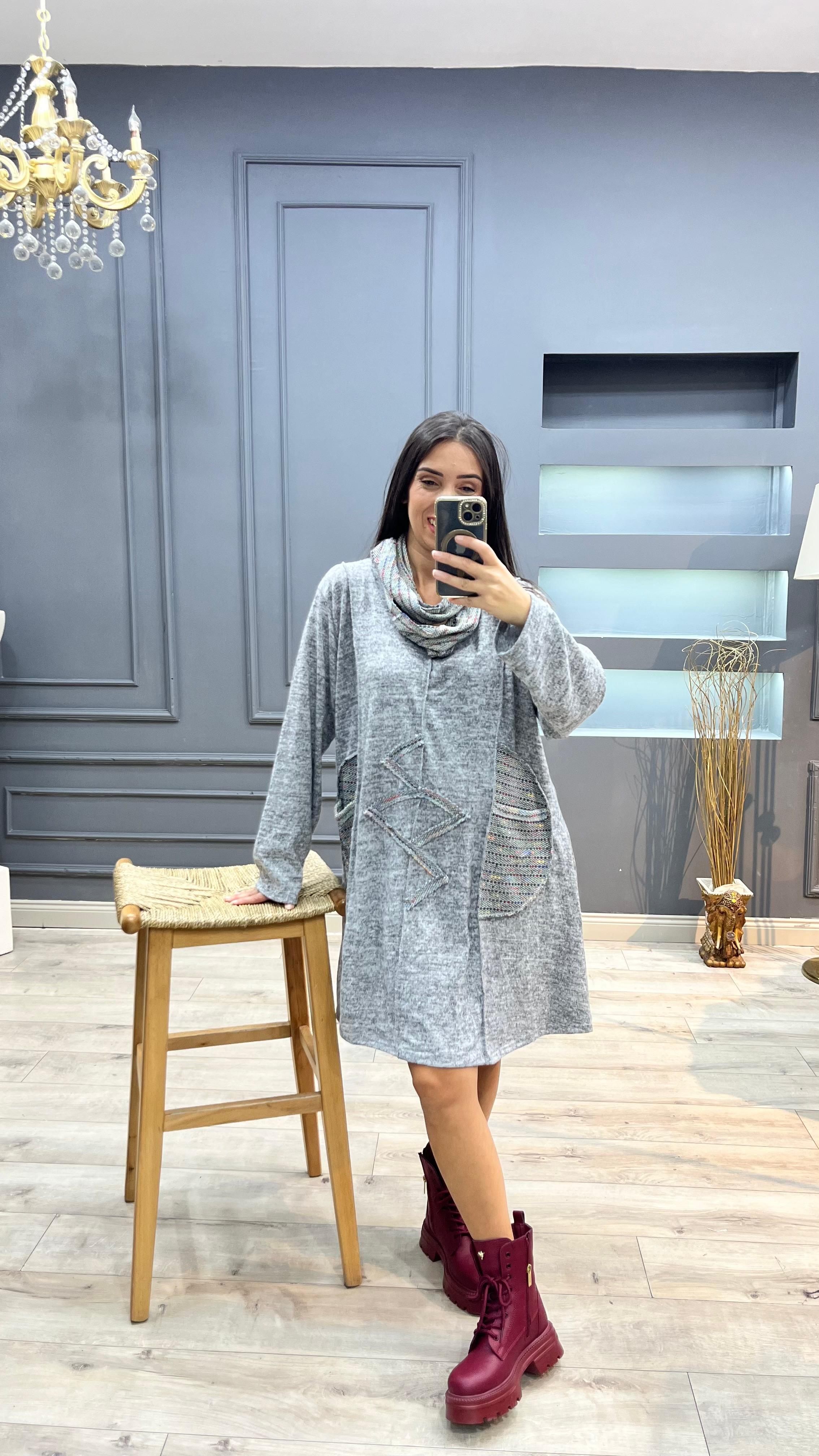 Etnik Elbise Tunik - grı