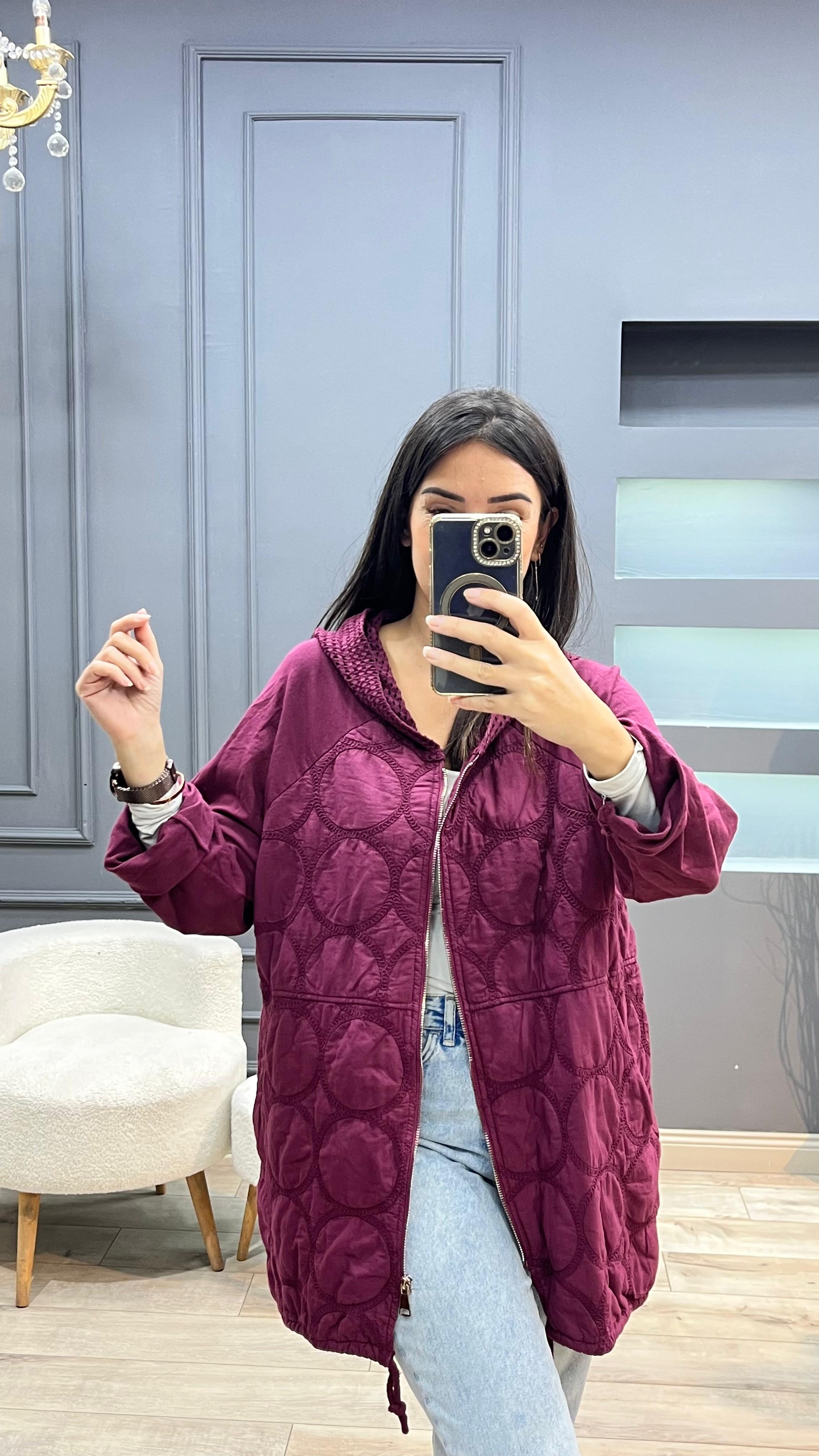 Kapitone Ceket - Bordo