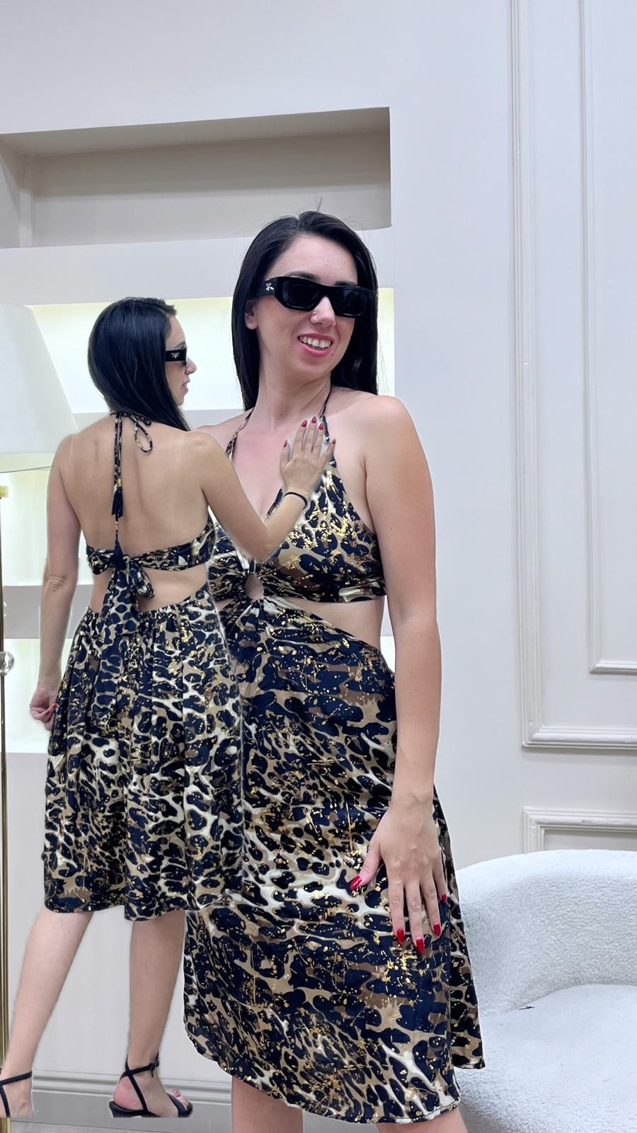 Leopar Desenli İpek Elbise