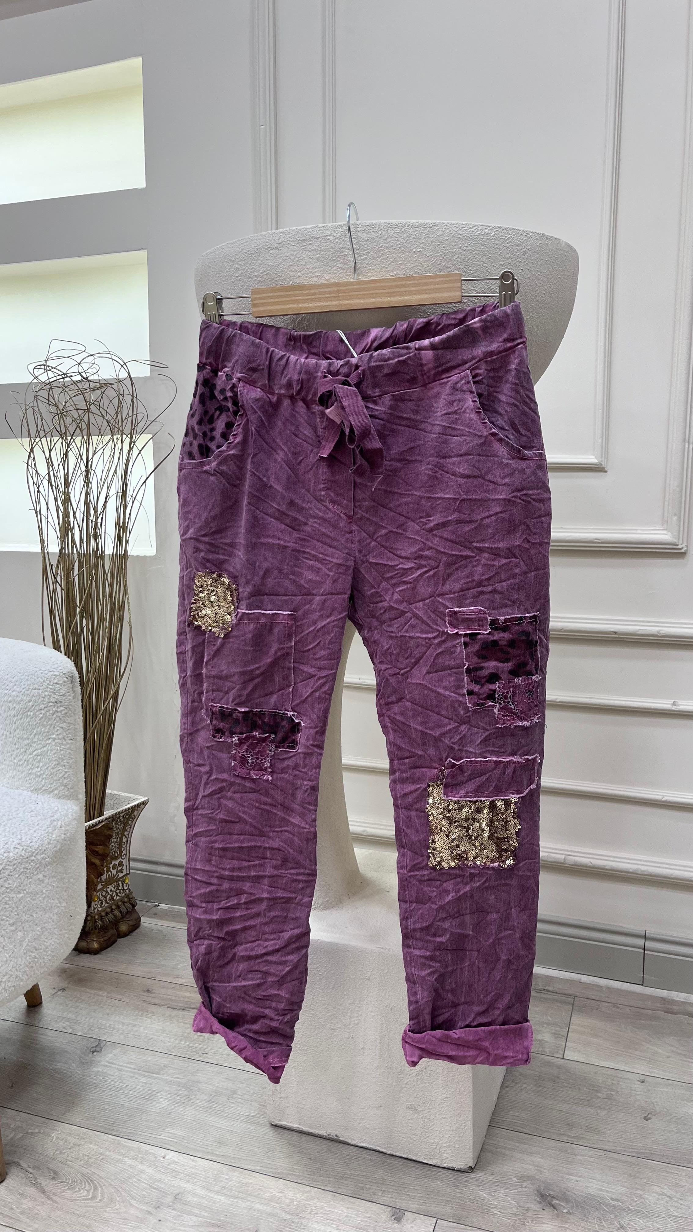 Pul Payetli Pantolon - Bordo