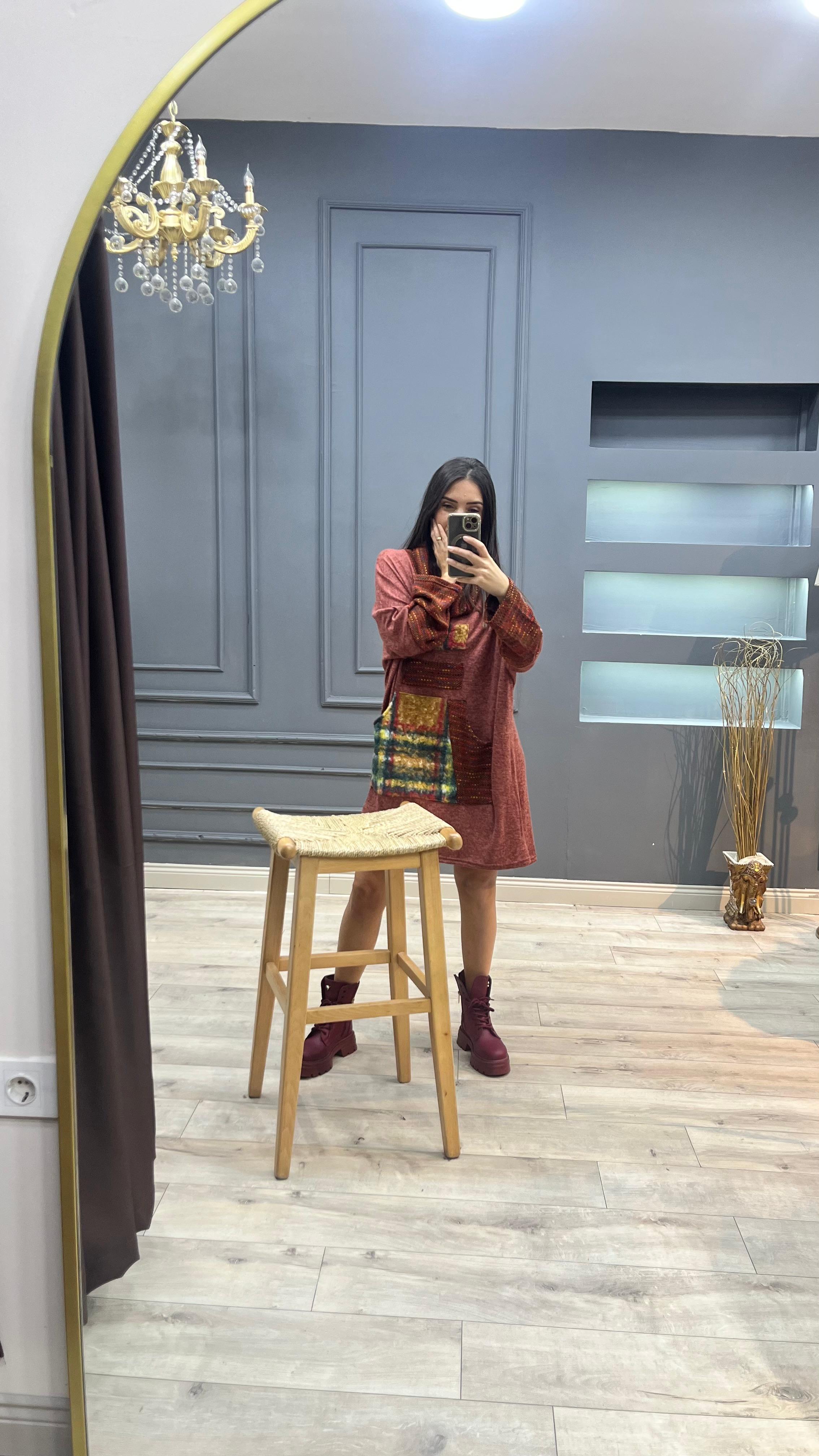 Etnik Elbise Tunik - Bordo