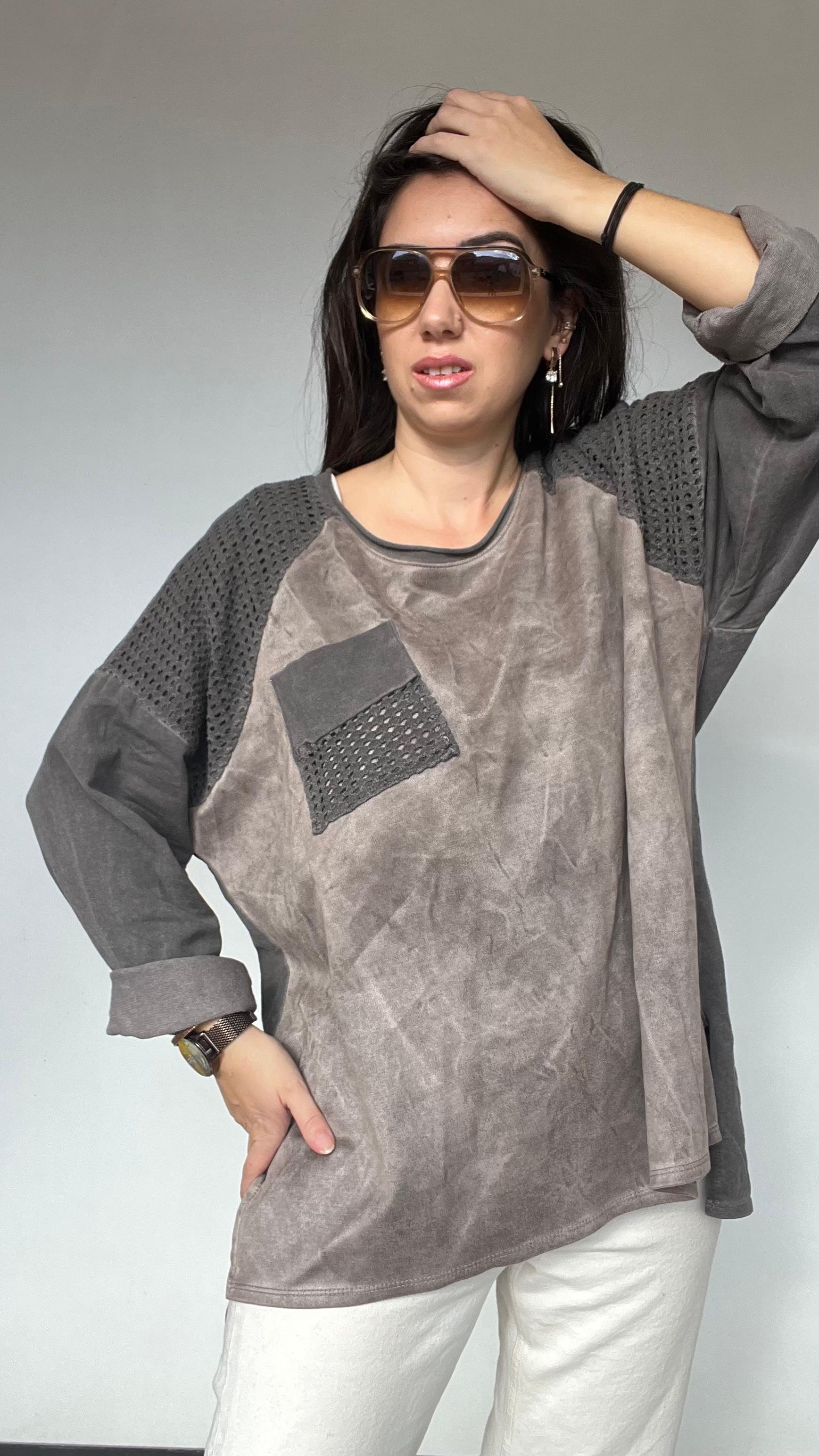 Nubuk Kol Detaylı Bluz