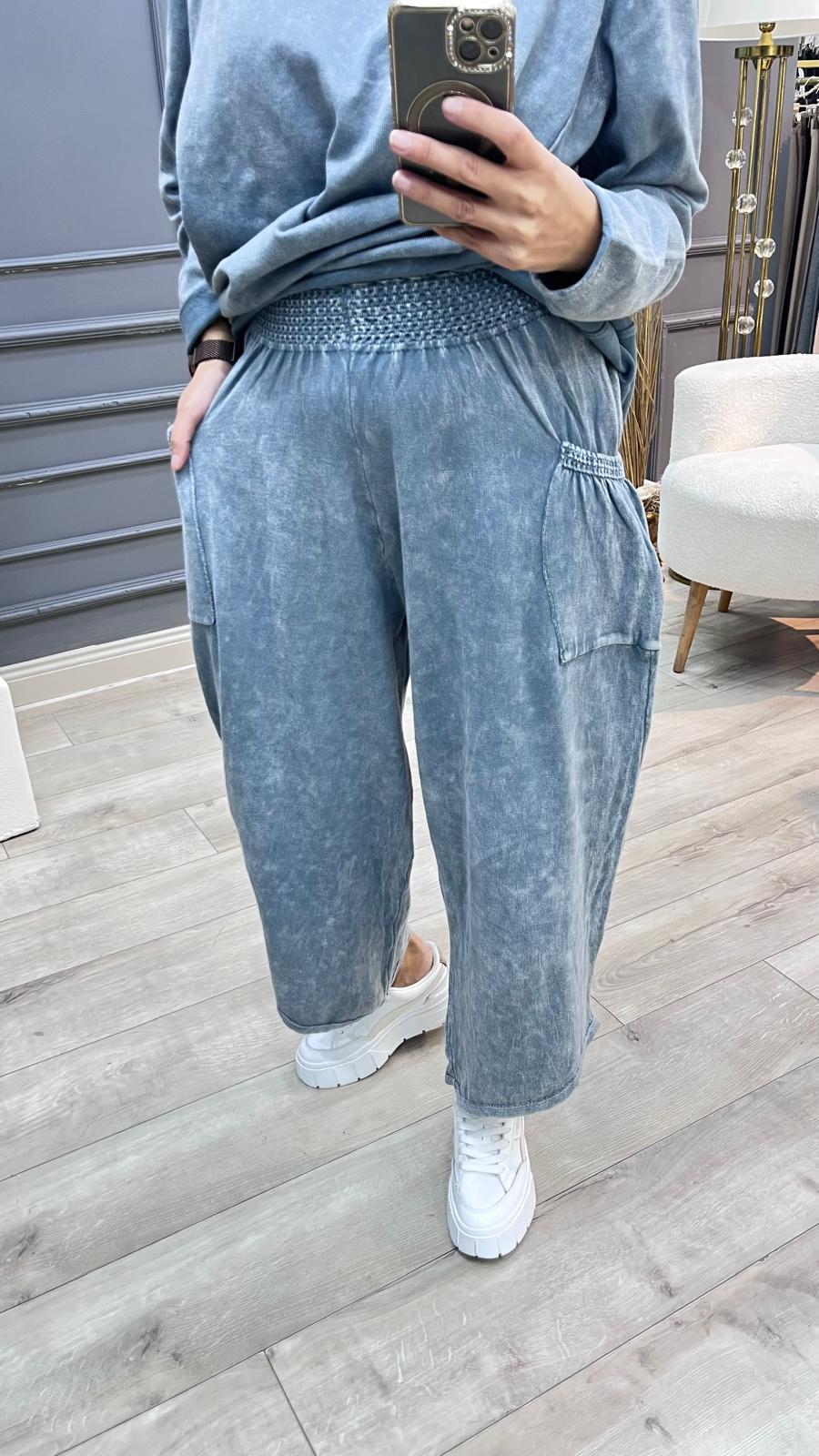 Yıkamalı Triko Takım - Mavi