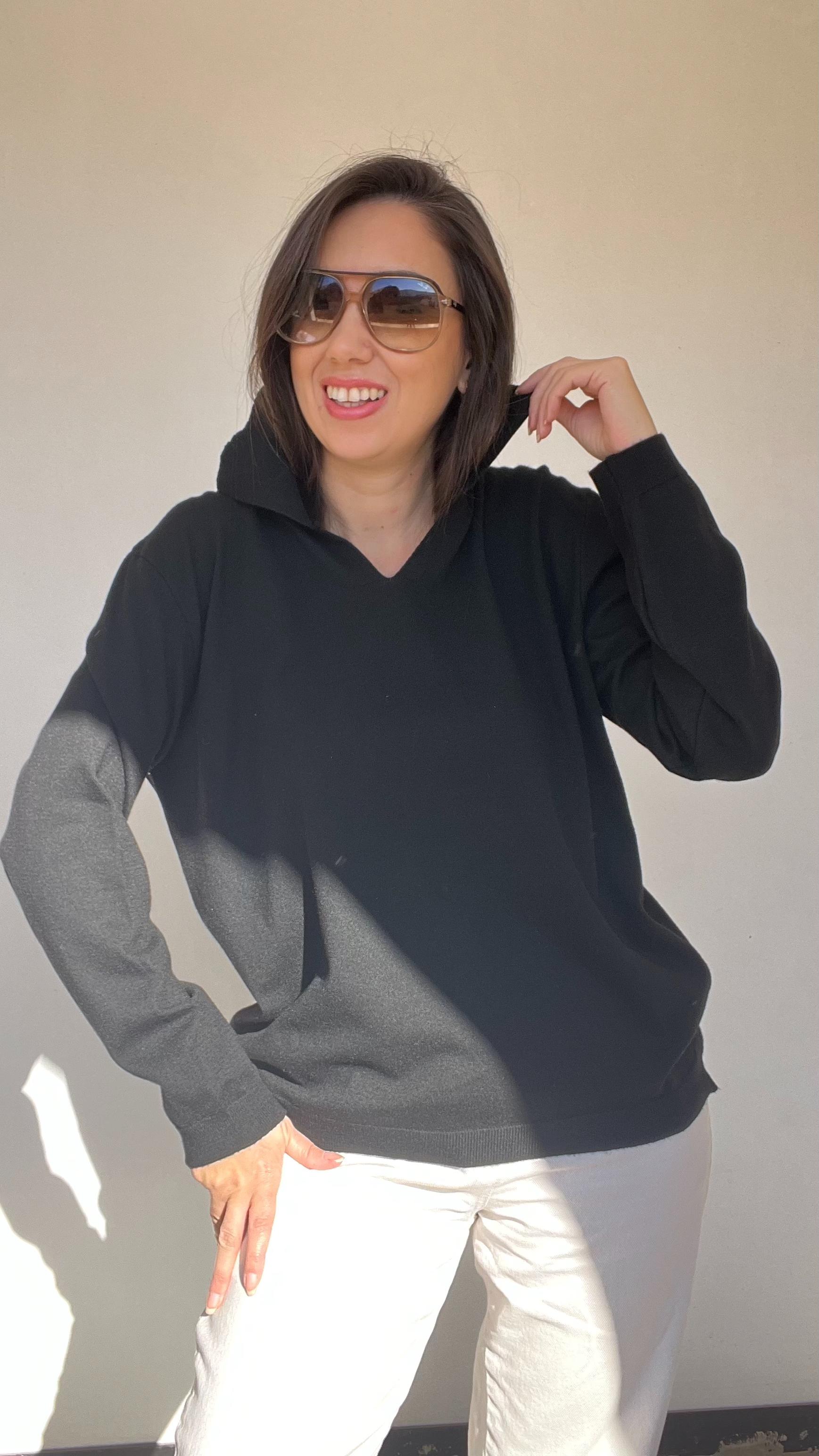 Polo Yaka İtalyan Angora Bluz - Siyah